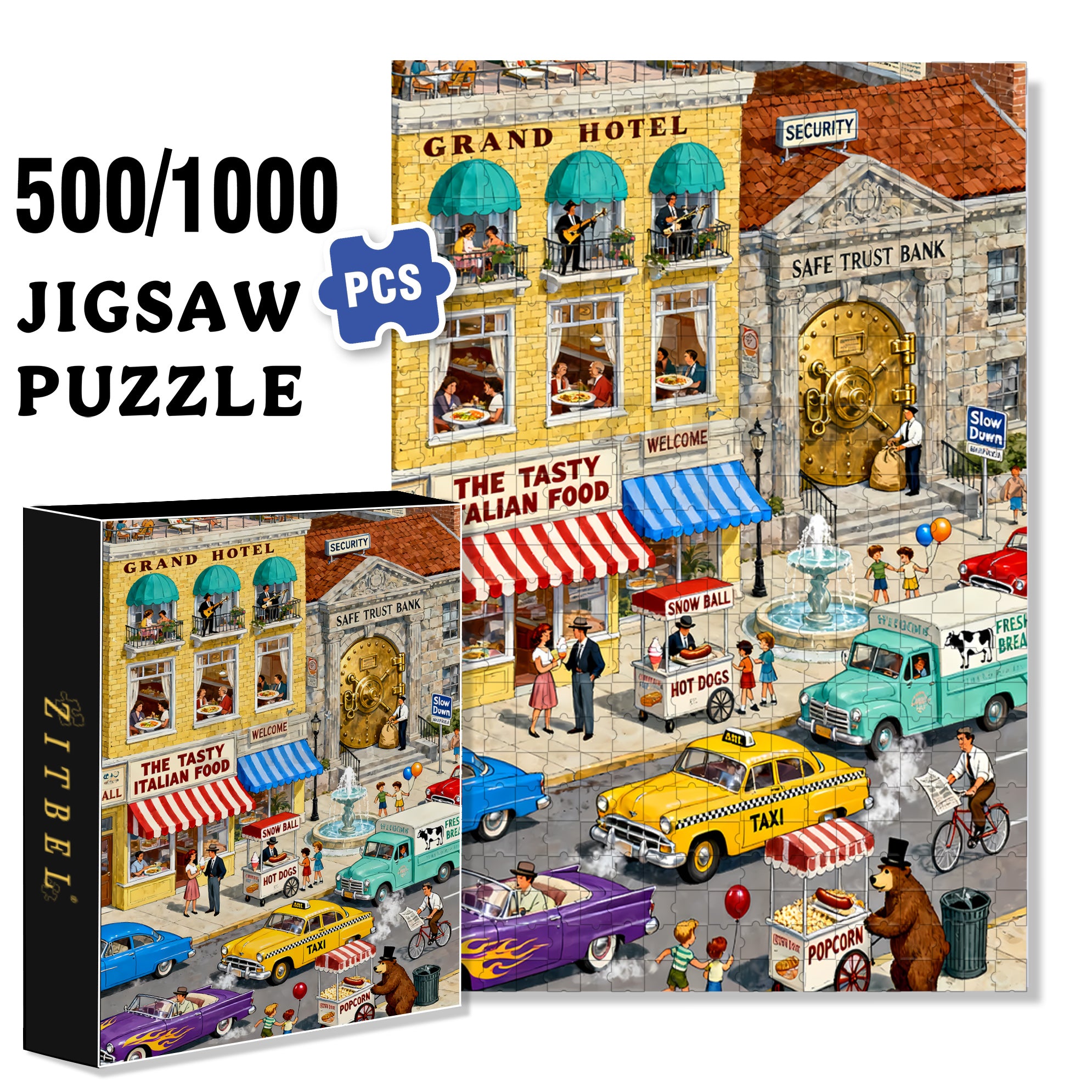 Retro City 500pcs/1000pcs Jigsaw Puzzle, Scratch-Resistant, Interactive Family Game & Brain-Boosting DIY Decor, Perfect for Halloween, Christmas & New Year Gifts, Family Puzzle Game