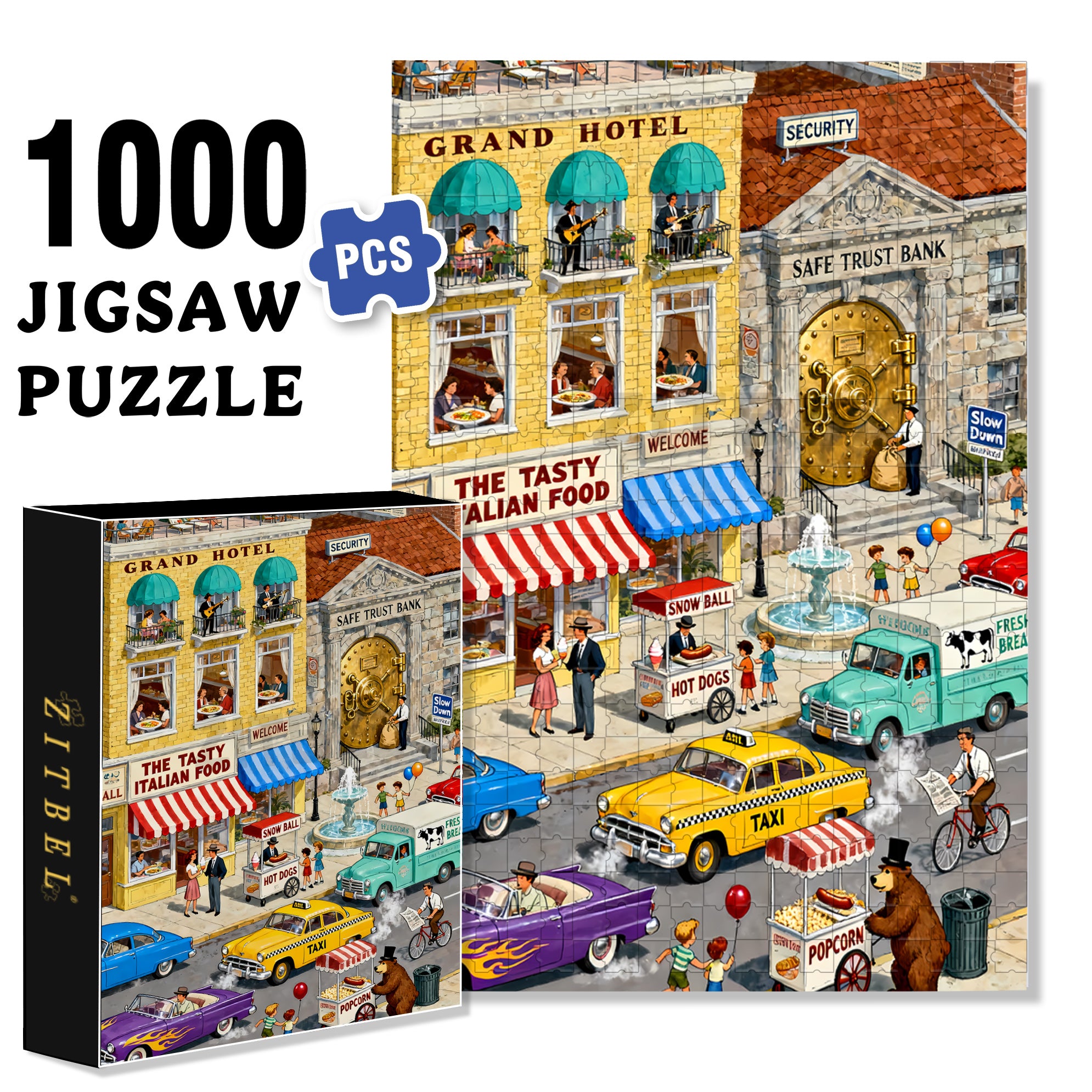 Retro City 500pcs/1000pcs Jigsaw Puzzle, Scratch-Resistant, Interactive Family Game & Brain-Boosting DIY Decor, Perfect for Halloween, Christmas & New Year Gifts, Family Puzzle Game