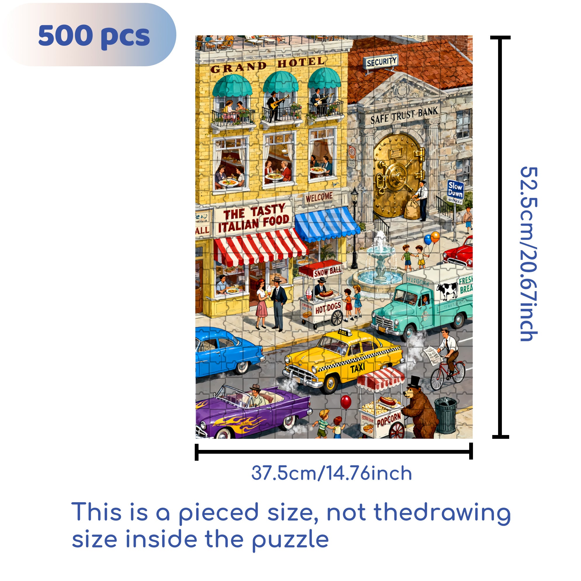 Retro City 500pcs/1000pcs Jigsaw Puzzle, Scratch-Resistant, Interactive Family Game & Brain-Boosting DIY Decor, Perfect for Halloween, Christmas & New Year Gifts, Family Puzzle Game