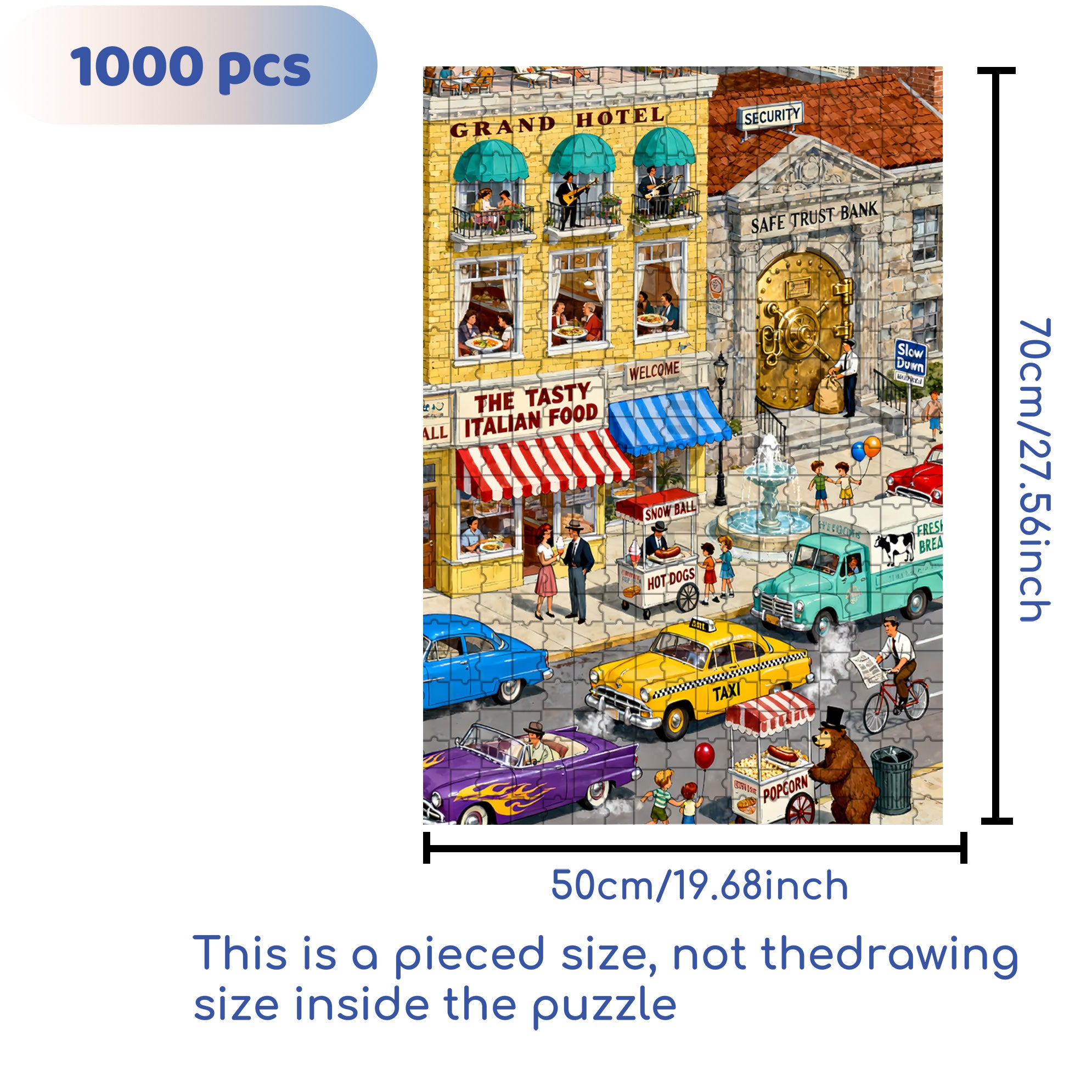 Retro City 500pcs/1000pcs Jigsaw Puzzle, Scratch-Resistant, Interactive Family Game & Brain-Boosting DIY Decor, Perfect for Halloween, Christmas & New Year Gifts, Family Puzzle Game