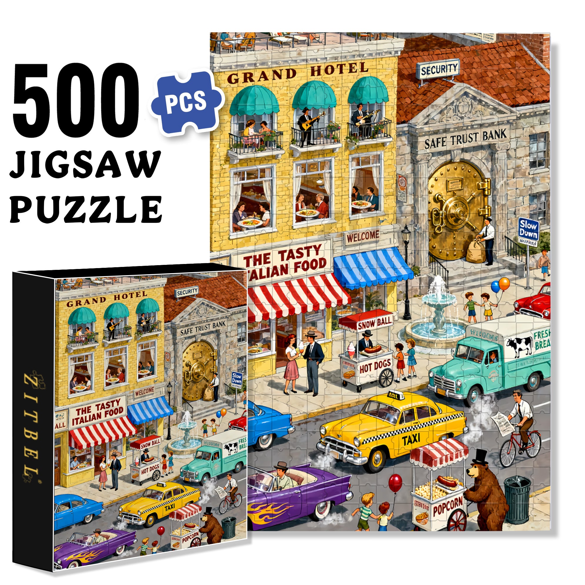 Retro City 500pcs/1000pcs Jigsaw Puzzle, Scratch-Resistant, Interactive Family Game & Brain-Boosting DIY Decor, Perfect for Halloween, Christmas & New Year Gifts, Family Puzzle Game
