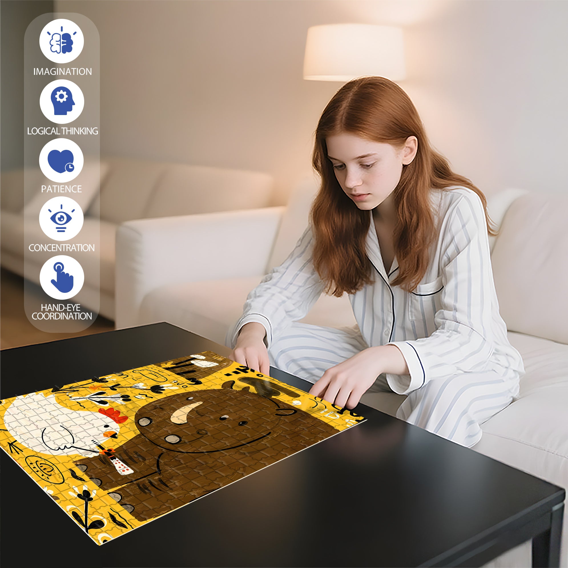 Rhino and Chicken 500pcs/1000pcs Jigsaw Puzzle, Scratch-Resistant, Interactive Family Game & Brain-Boosting DIY Decor, Perfect for Halloween, Christmas & New Year Gifts, Family Puzzle Game