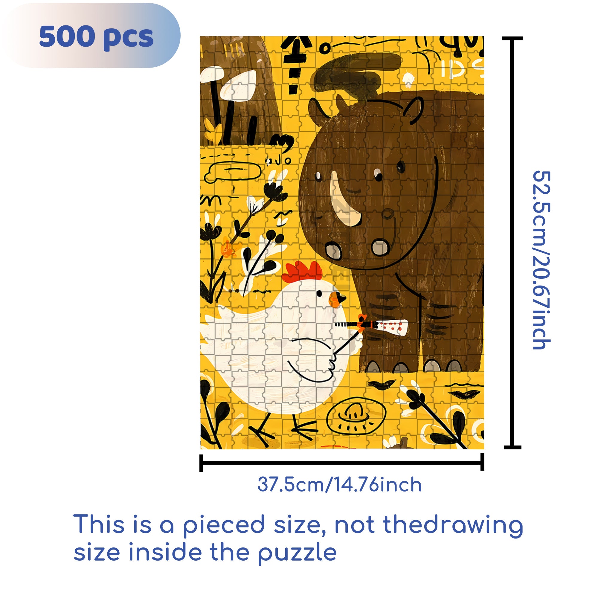Rhino and Chicken 500pcs/1000pcs Jigsaw Puzzle, Scratch-Resistant, Interactive Family Game & Brain-Boosting DIY Decor, Perfect for Halloween, Christmas & New Year Gifts, Family Puzzle Game