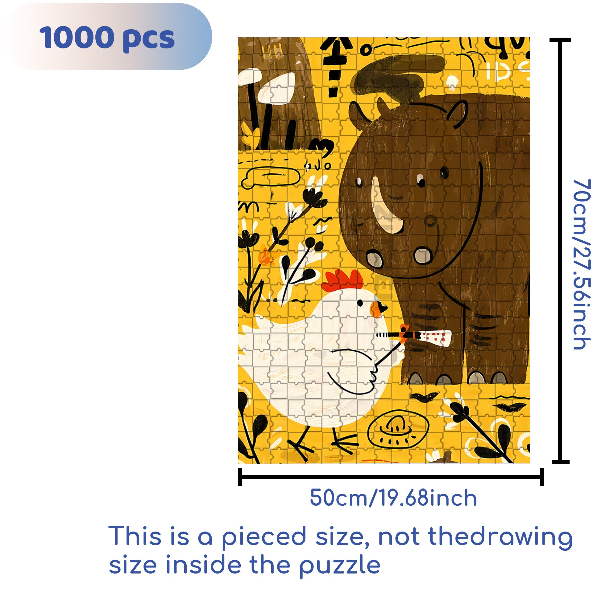 Rhino and Chicken 500pcs/1000pcs Jigsaw Puzzle, Scratch-Resistant, Interactive Family Game & Brain-Boosting DIY Decor, Perfect for Halloween, Christmas & New Year Gifts, Family Puzzle Game