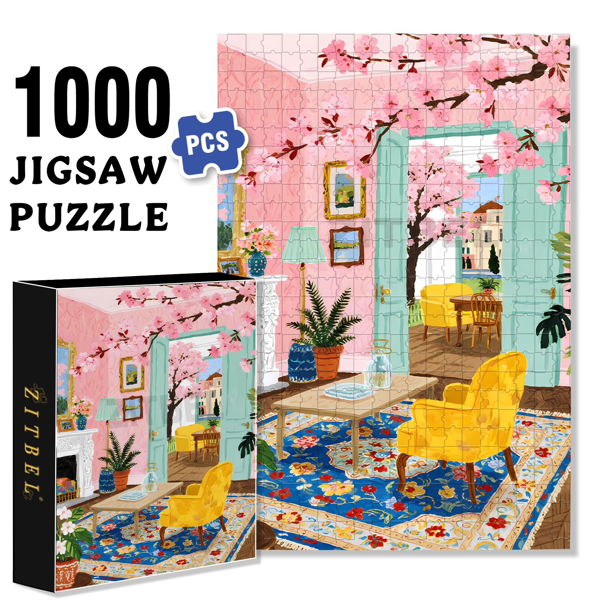 Sakura 500pcs/1000pcs Jigsaw Puzzle, Scratch-Resistant, Interactive Family Game & Brain-Boosting DIY Decor, Perfect for Halloween, Christmas & New Year Gifts, Family Puzzle Game