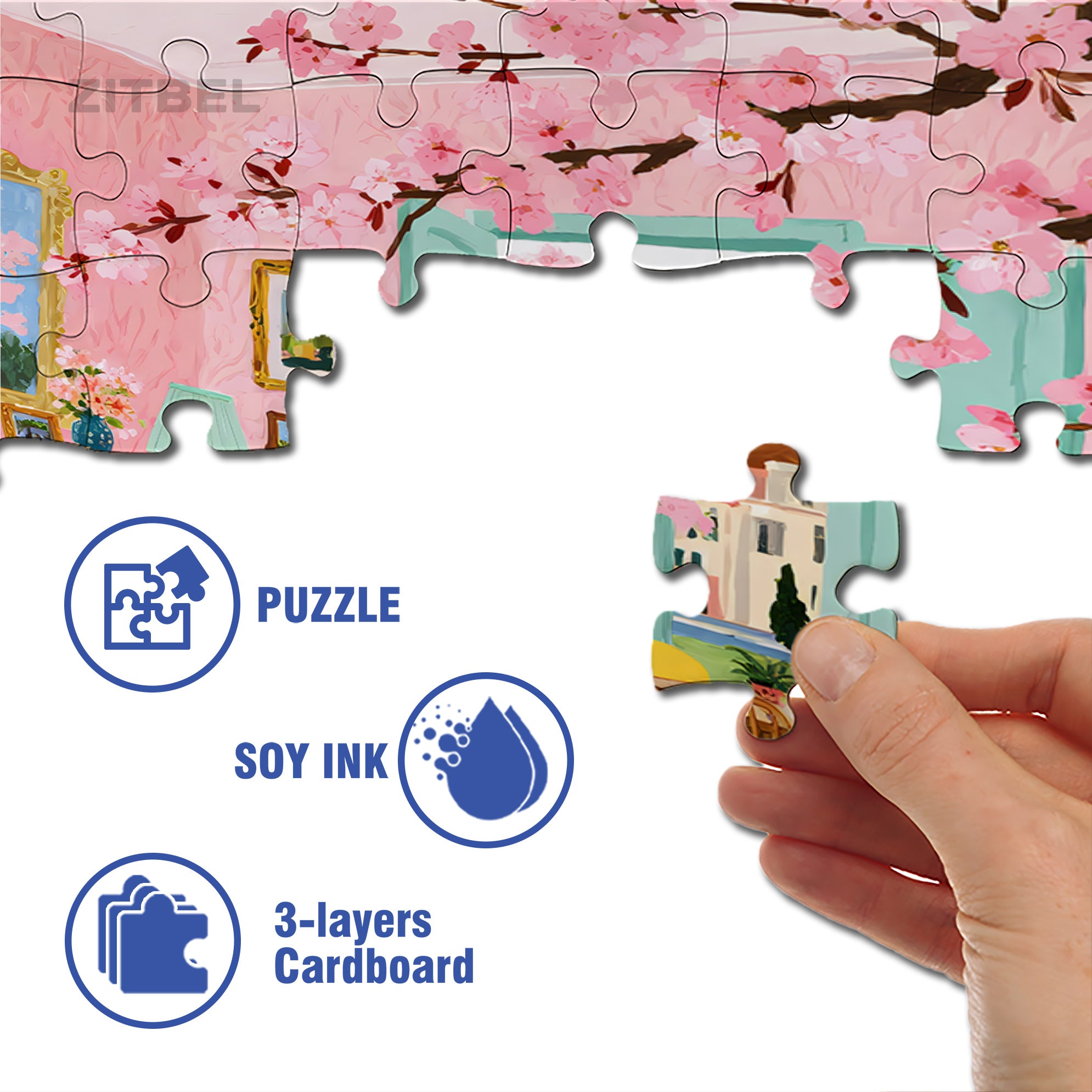 Sakura 500pcs/1000pcs Jigsaw Puzzle, Scratch-Resistant, Interactive Family Game & Brain-Boosting DIY Decor, Perfect for Halloween, Christmas & New Year Gifts, Family Puzzle Game