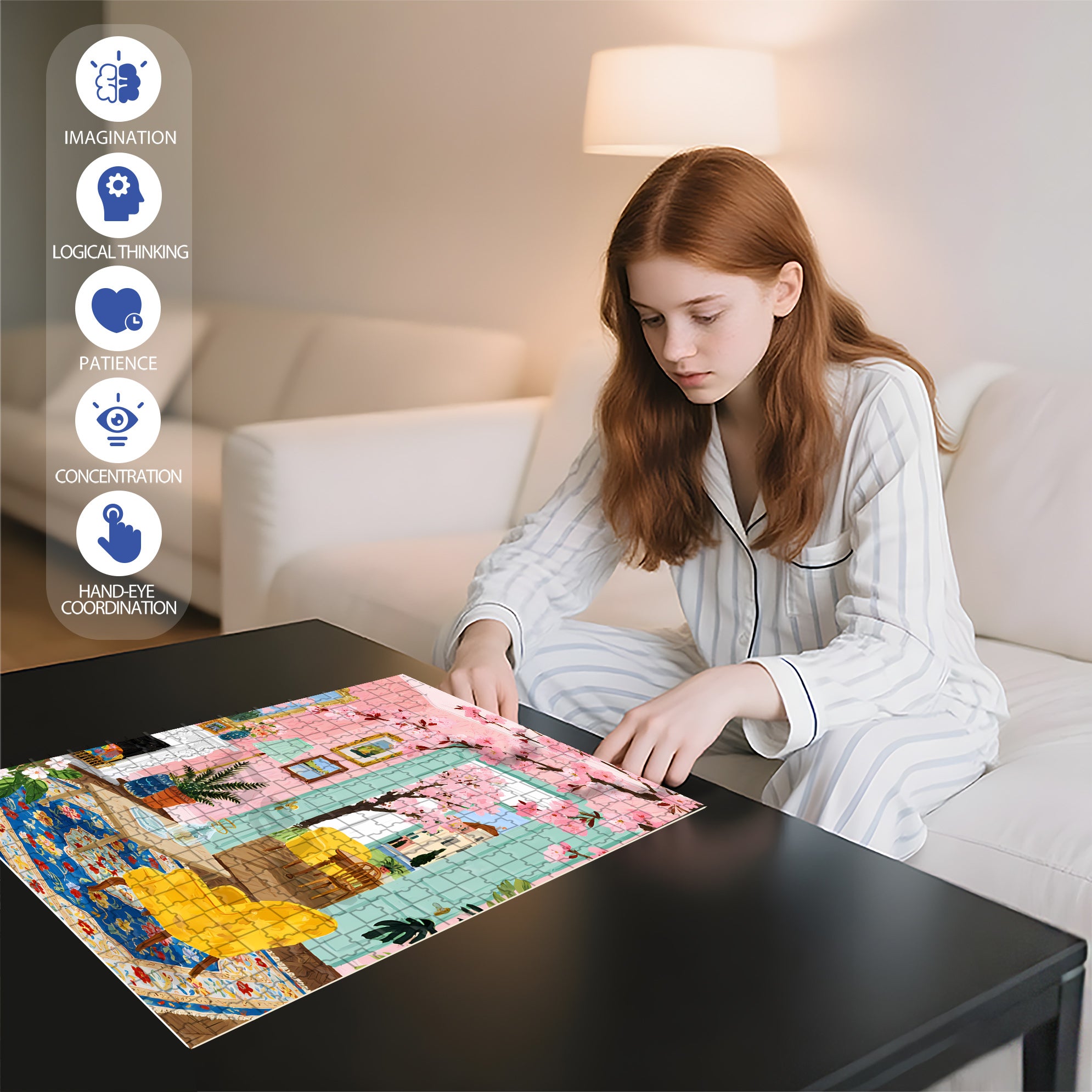 Sakura 500pcs/1000pcs Jigsaw Puzzle, Scratch-Resistant, Interactive Family Game & Brain-Boosting DIY Decor, Perfect for Halloween, Christmas & New Year Gifts, Family Puzzle Game