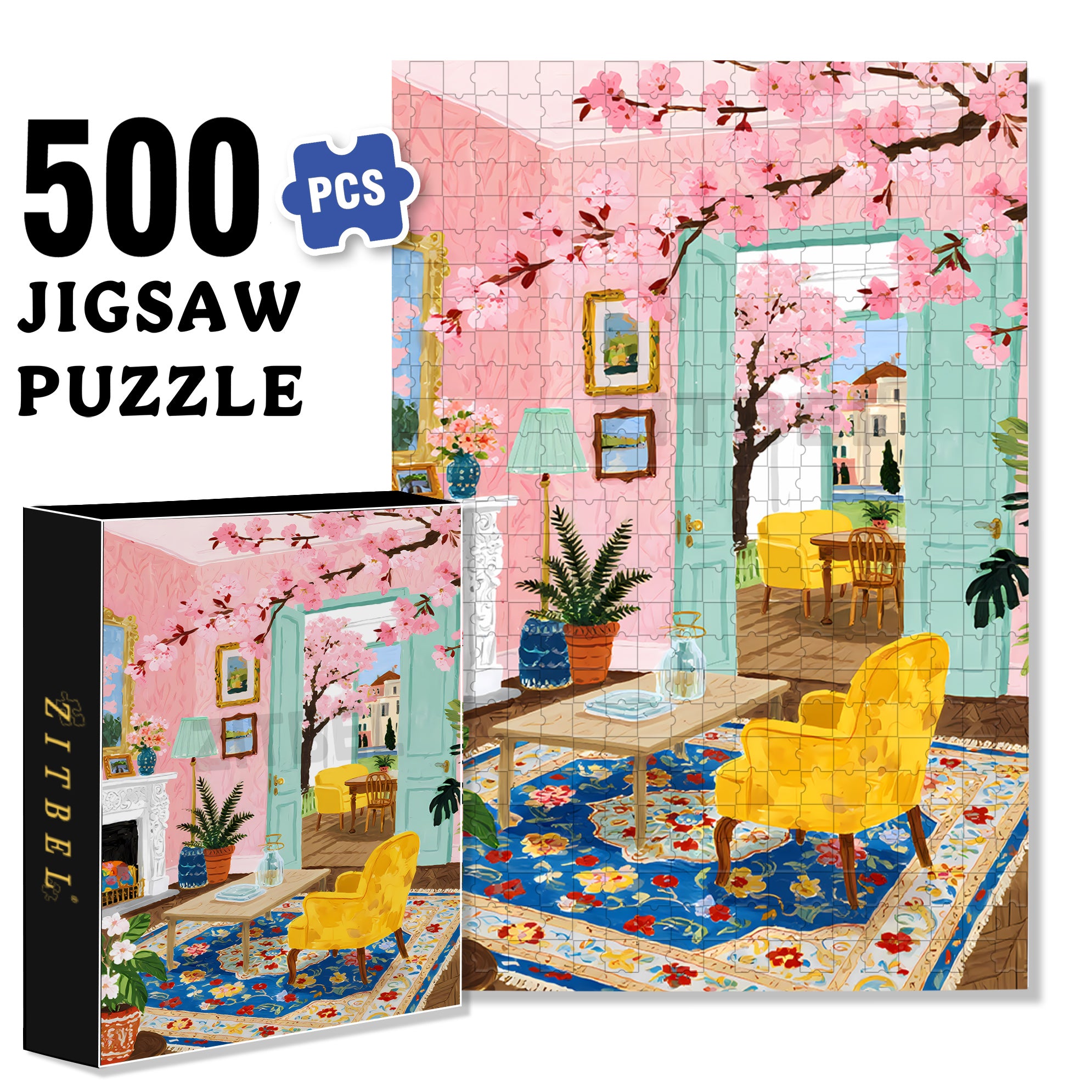 Sakura 500pcs/1000pcs Jigsaw Puzzle, Scratch-Resistant, Interactive Family Game & Brain-Boosting DIY Decor, Perfect for Halloween, Christmas & New Year Gifts, Family Puzzle Game