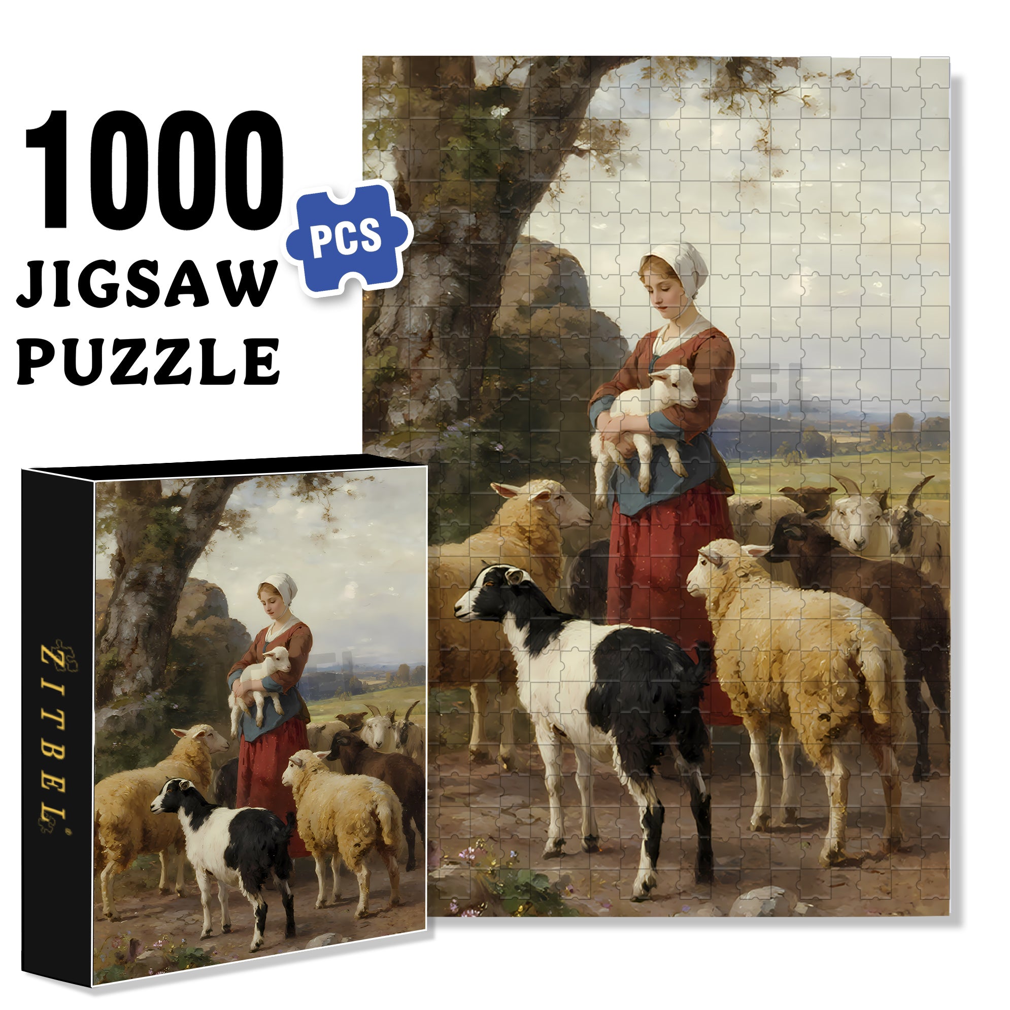 Shepherdess 500pcs/1000pcs Jigsaw Puzzle, Scratch-Resistant, Interactive Family Game & Brain-Boosting DIY Decor, Perfect for Halloween, Christmas & New Year Gifts, Family Puzzle Game