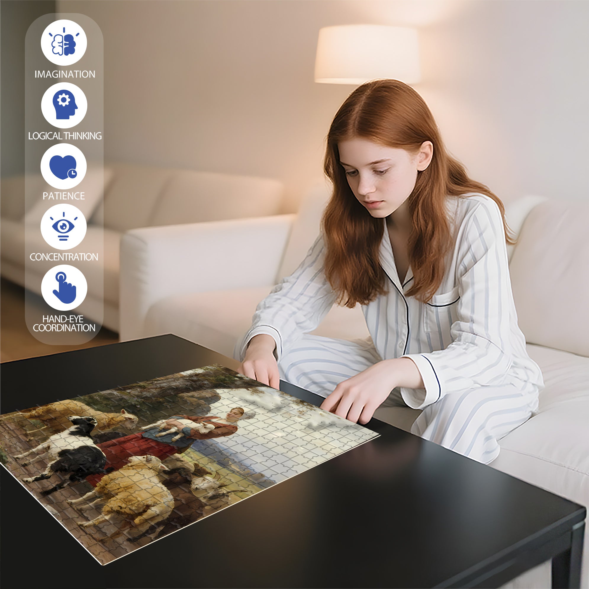 Shepherdess 500pcs/1000pcs Jigsaw Puzzle, Scratch-Resistant, Interactive Family Game & Brain-Boosting DIY Decor, Perfect for Halloween, Christmas & New Year Gifts, Family Puzzle Game