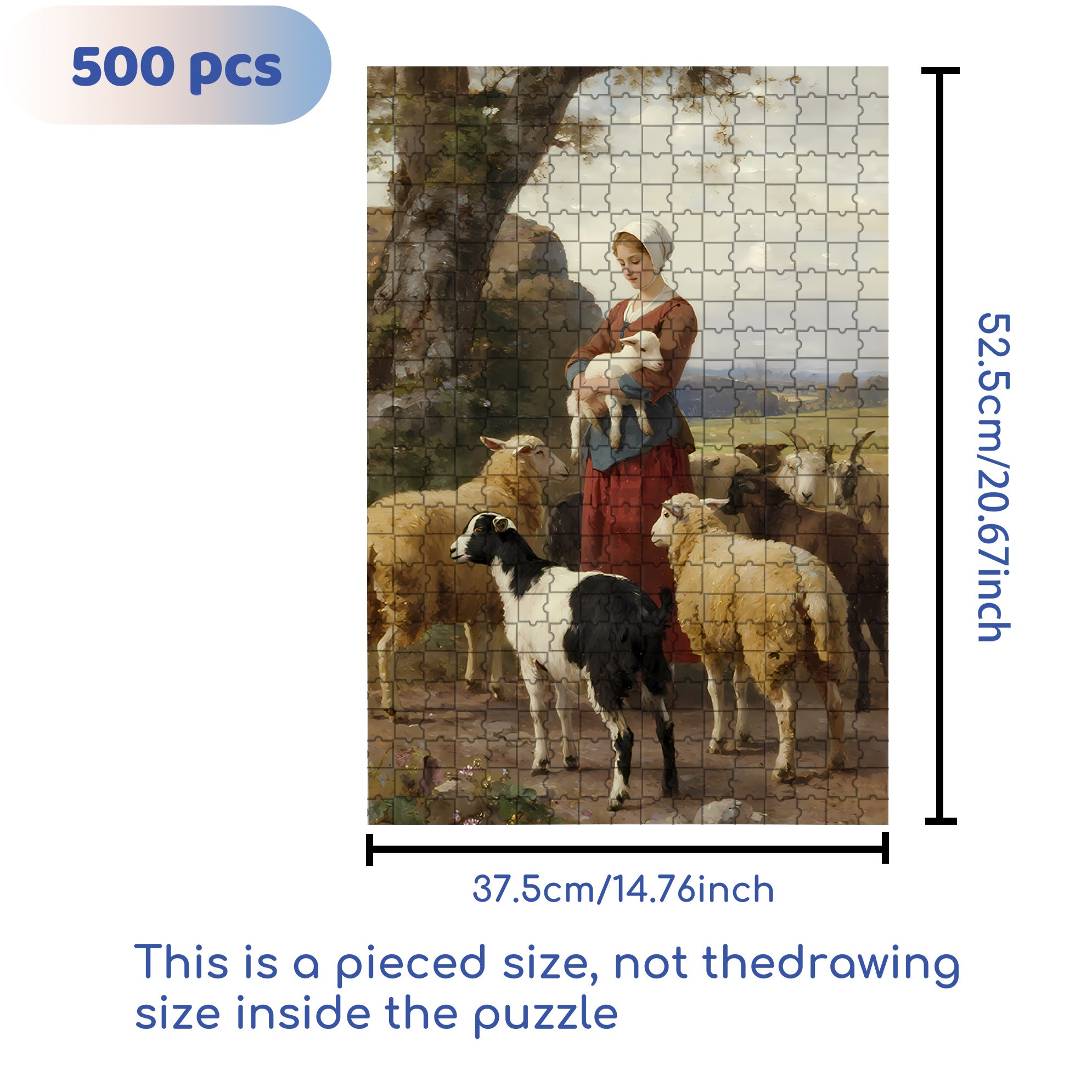 Shepherdess 500pcs/1000pcs Jigsaw Puzzle, Scratch-Resistant, Interactive Family Game & Brain-Boosting DIY Decor, Perfect for Halloween, Christmas & New Year Gifts, Family Puzzle Game