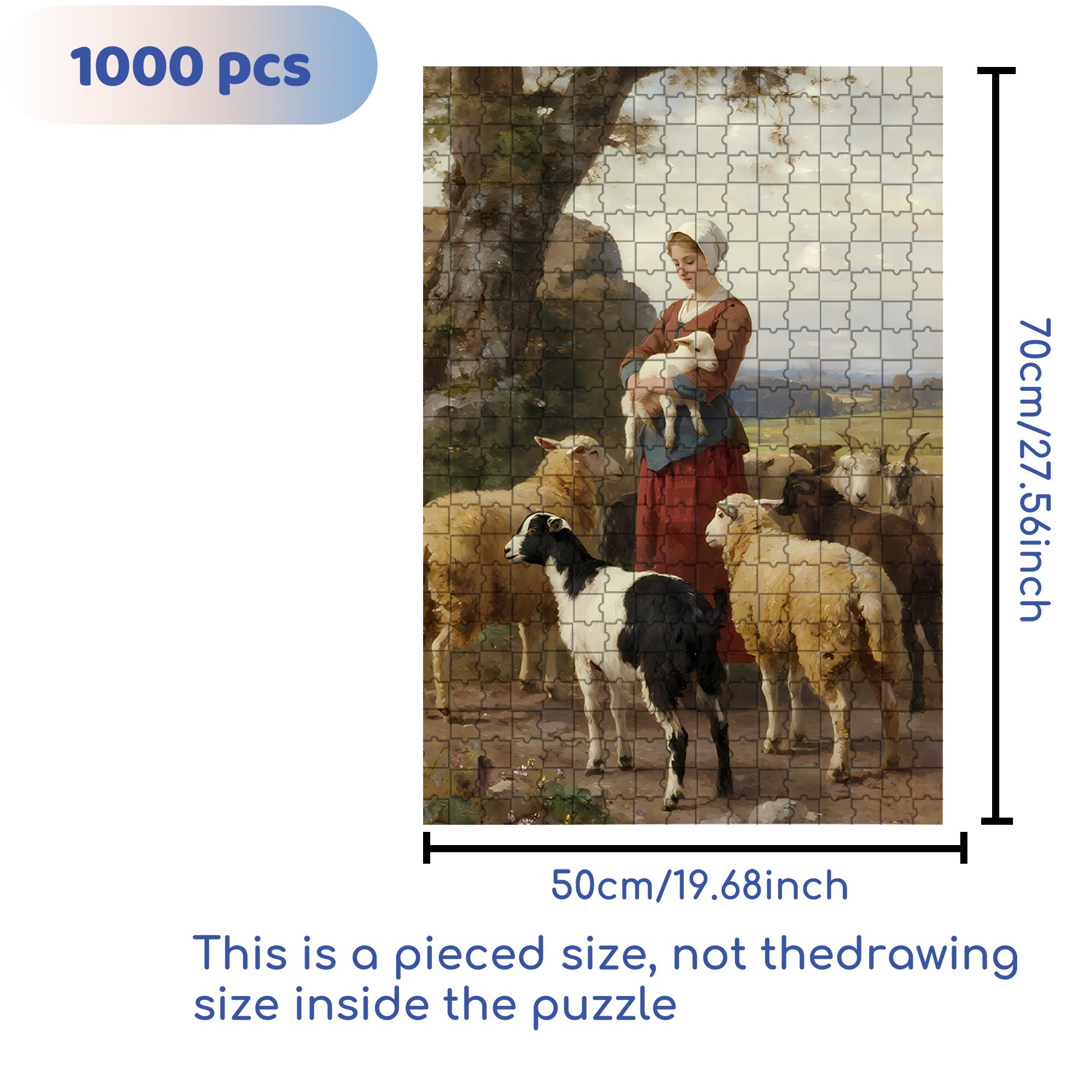 Shepherdess 500pcs/1000pcs Jigsaw Puzzle, Scratch-Resistant, Interactive Family Game & Brain-Boosting DIY Decor, Perfect for Halloween, Christmas & New Year Gifts, Family Puzzle Game
