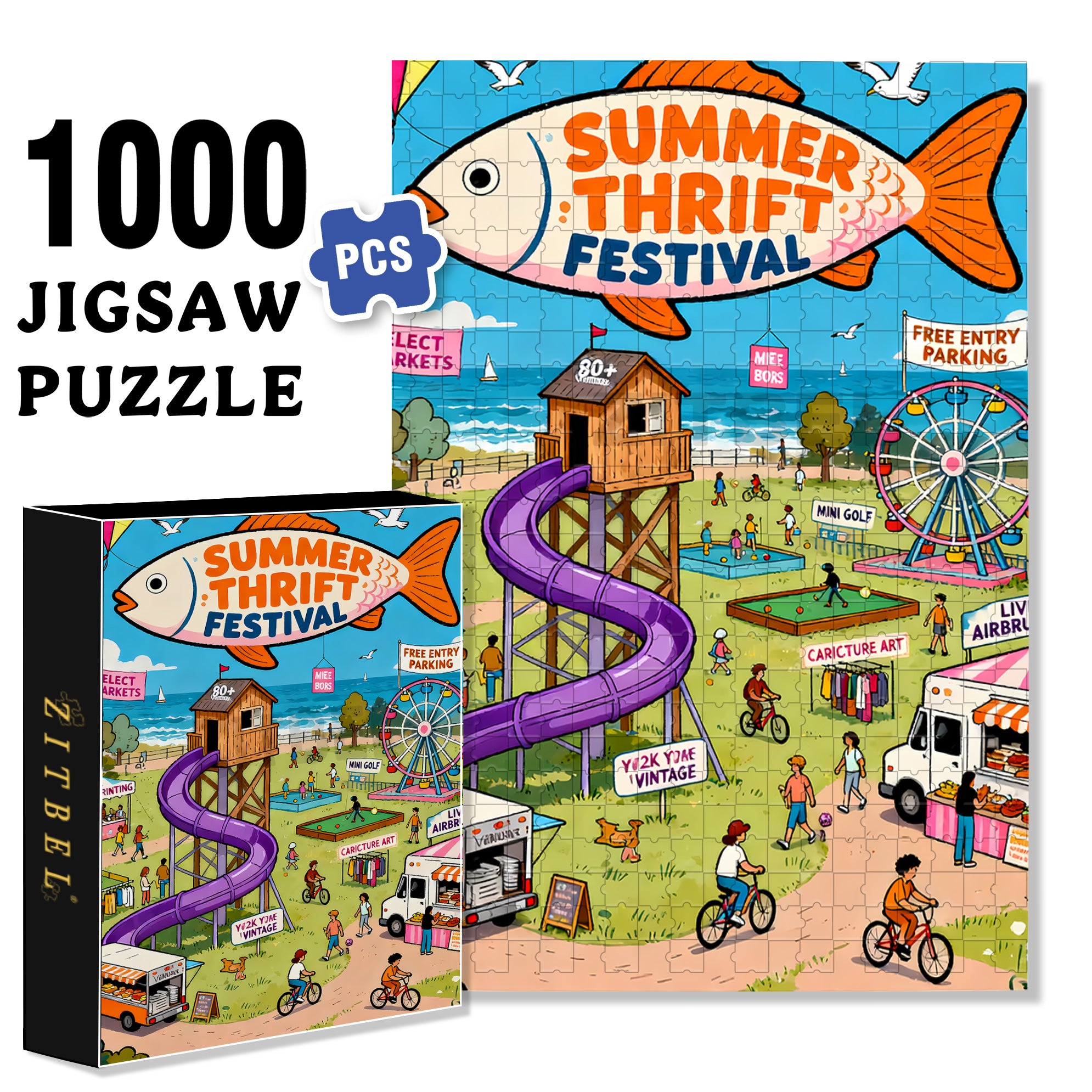 Summer Thrift Festival 500pcs/1000pcs Jigsaw Puzzle, Scratch-Resistant, Interactive Family Game & Brain-Boosting DIY Decor, Perfect for Halloween, Christmas & New Year Gifts, Family Puzzle Game