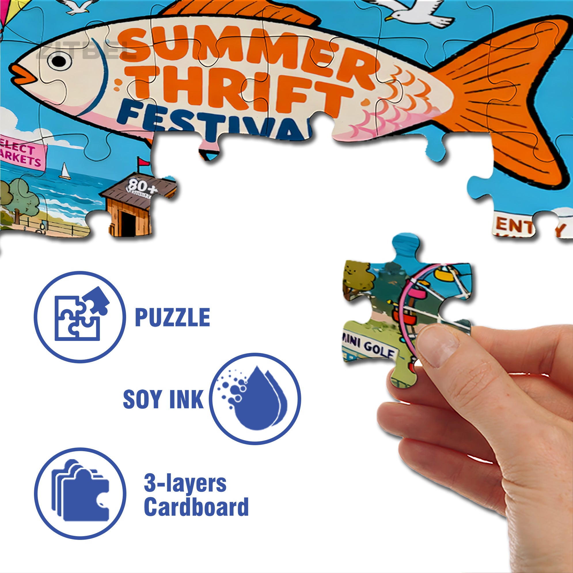Summer Thrift Festival 500pcs/1000pcs Jigsaw Puzzle, Scratch-Resistant, Interactive Family Game & Brain-Boosting DIY Decor, Perfect for Halloween, Christmas & New Year Gifts, Family Puzzle Game
