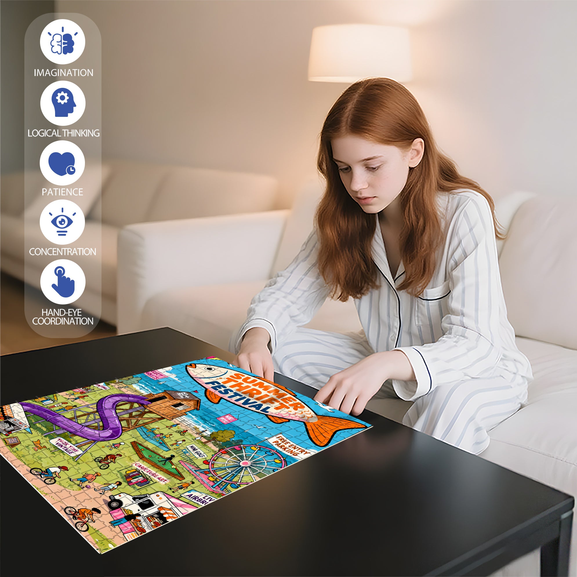 Summer Thrift Festival 500pcs/1000pcs Jigsaw Puzzle, Scratch-Resistant, Interactive Family Game & Brain-Boosting DIY Decor, Perfect for Halloween, Christmas & New Year Gifts, Family Puzzle Game