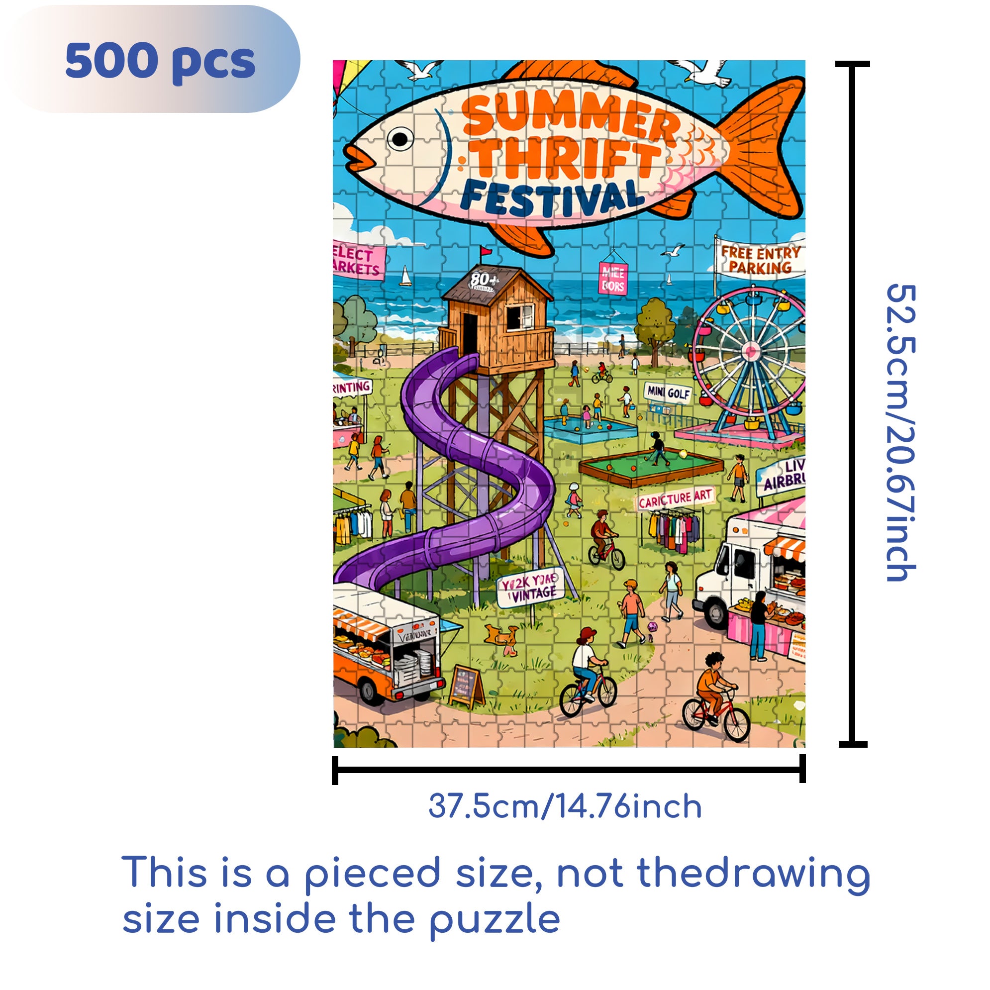 Summer Thrift Festival 500pcs/1000pcs Jigsaw Puzzle, Scratch-Resistant, Interactive Family Game & Brain-Boosting DIY Decor, Perfect for Halloween, Christmas & New Year Gifts, Family Puzzle Game