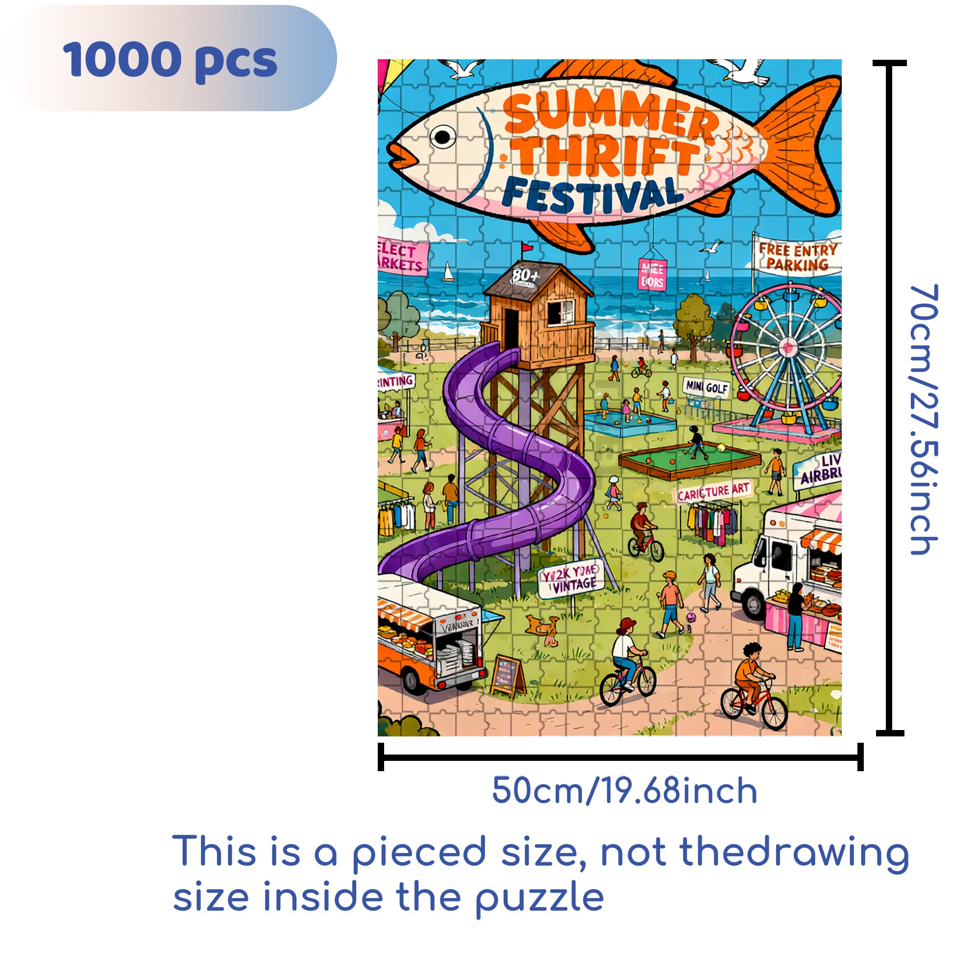 Summer Thrift Festival 500pcs/1000pcs Jigsaw Puzzle, Scratch-Resistant, Interactive Family Game & Brain-Boosting DIY Decor, Perfect for Halloween, Christmas & New Year Gifts, Family Puzzle Game