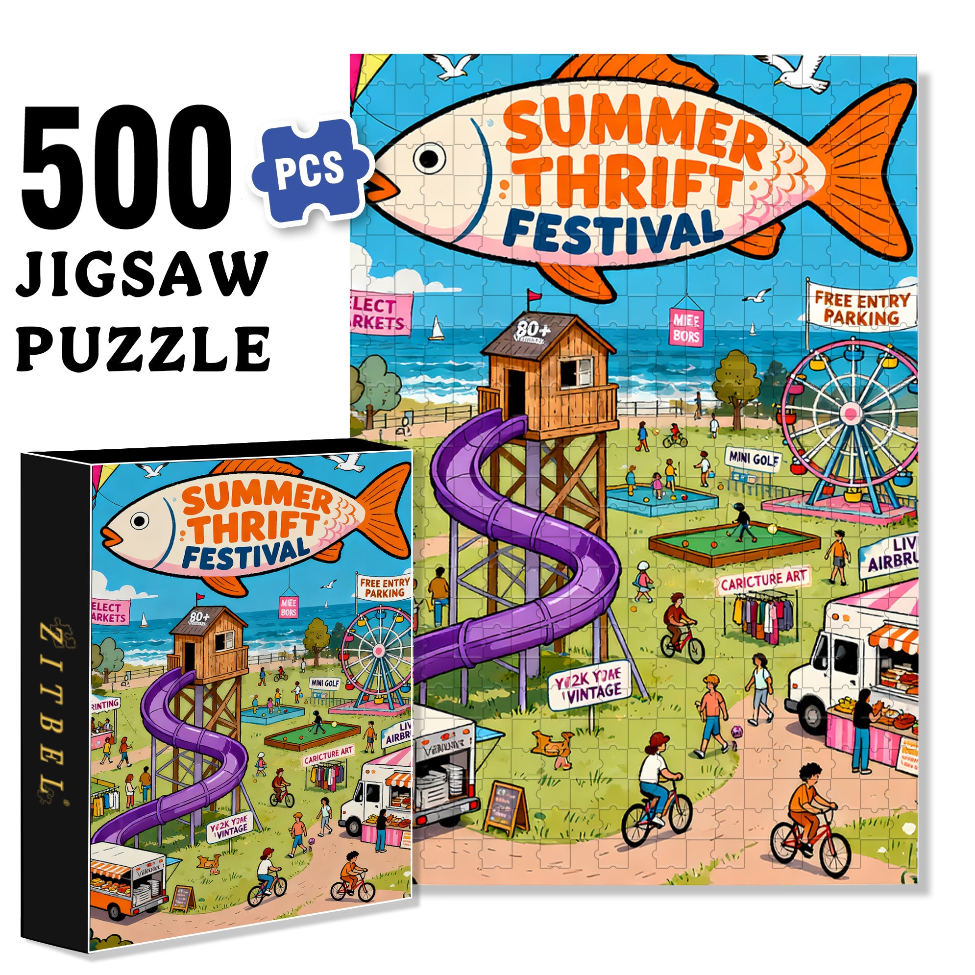 Summer Thrift Festival 500pcs/1000pcs Jigsaw Puzzle, Scratch-Resistant, Interactive Family Game & Brain-Boosting DIY Decor, Perfect for Halloween, Christmas & New Year Gifts, Family Puzzle Game