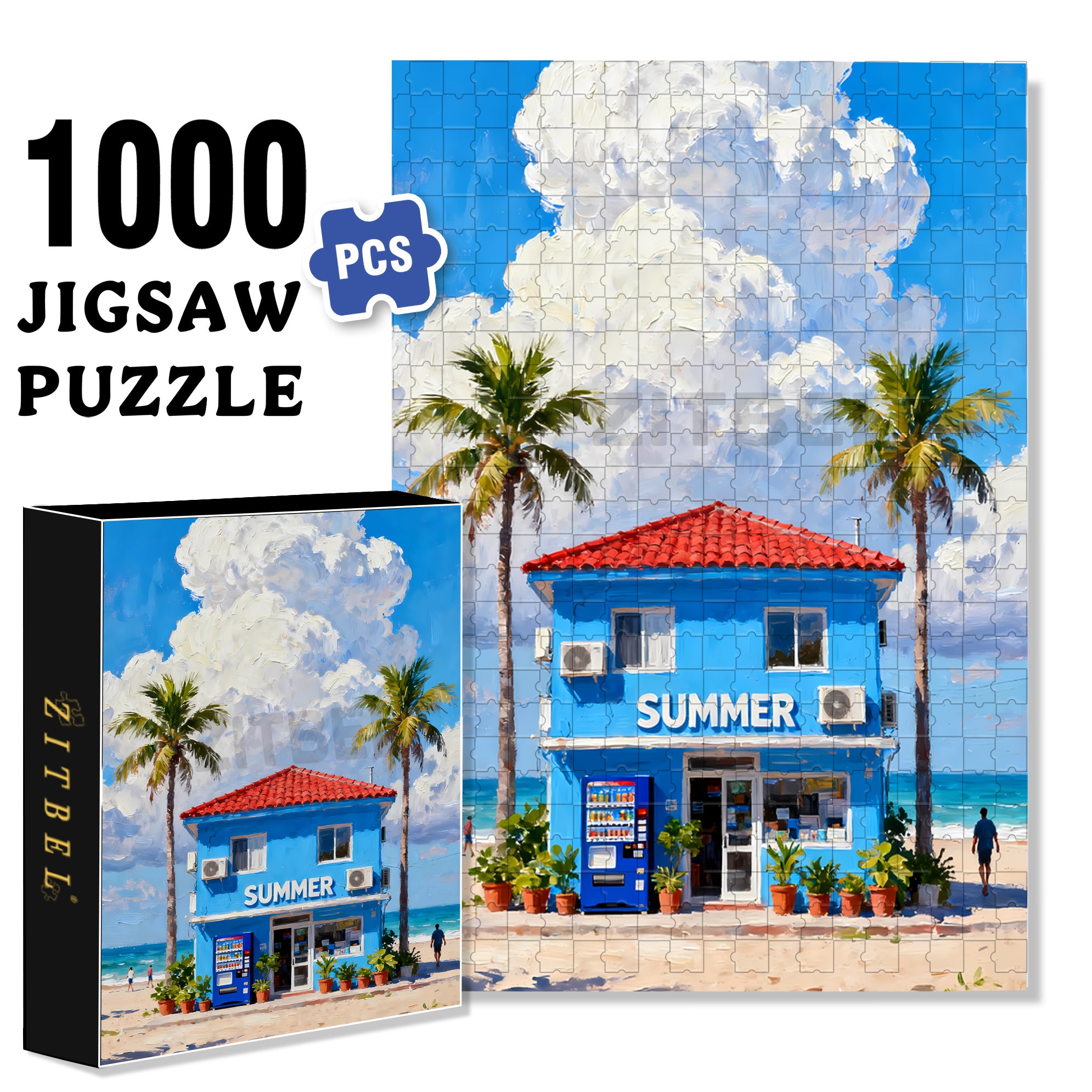 Summer Vacation 500pcs/1000pcs Jigsaw Puzzle, Scratch-Resistant, Interactive Family Game & Brain-Boosting DIY Decor, Perfect for Halloween, Christmas & New Year Gifts, Family Puzzle Game