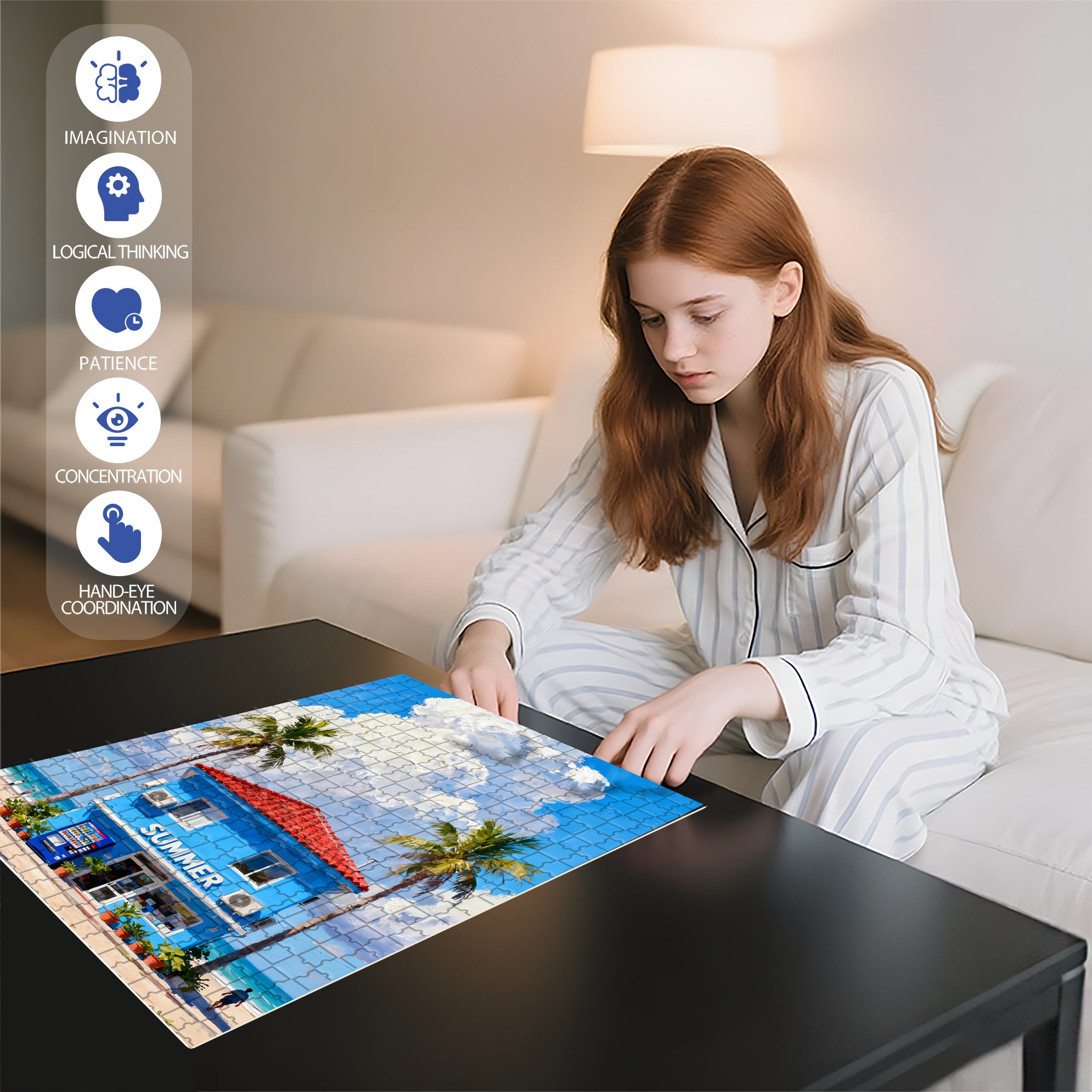 Summer Vacation 500pcs/1000pcs Jigsaw Puzzle, Scratch-Resistant, Interactive Family Game & Brain-Boosting DIY Decor, Perfect for Halloween, Christmas & New Year Gifts, Family Puzzle Game