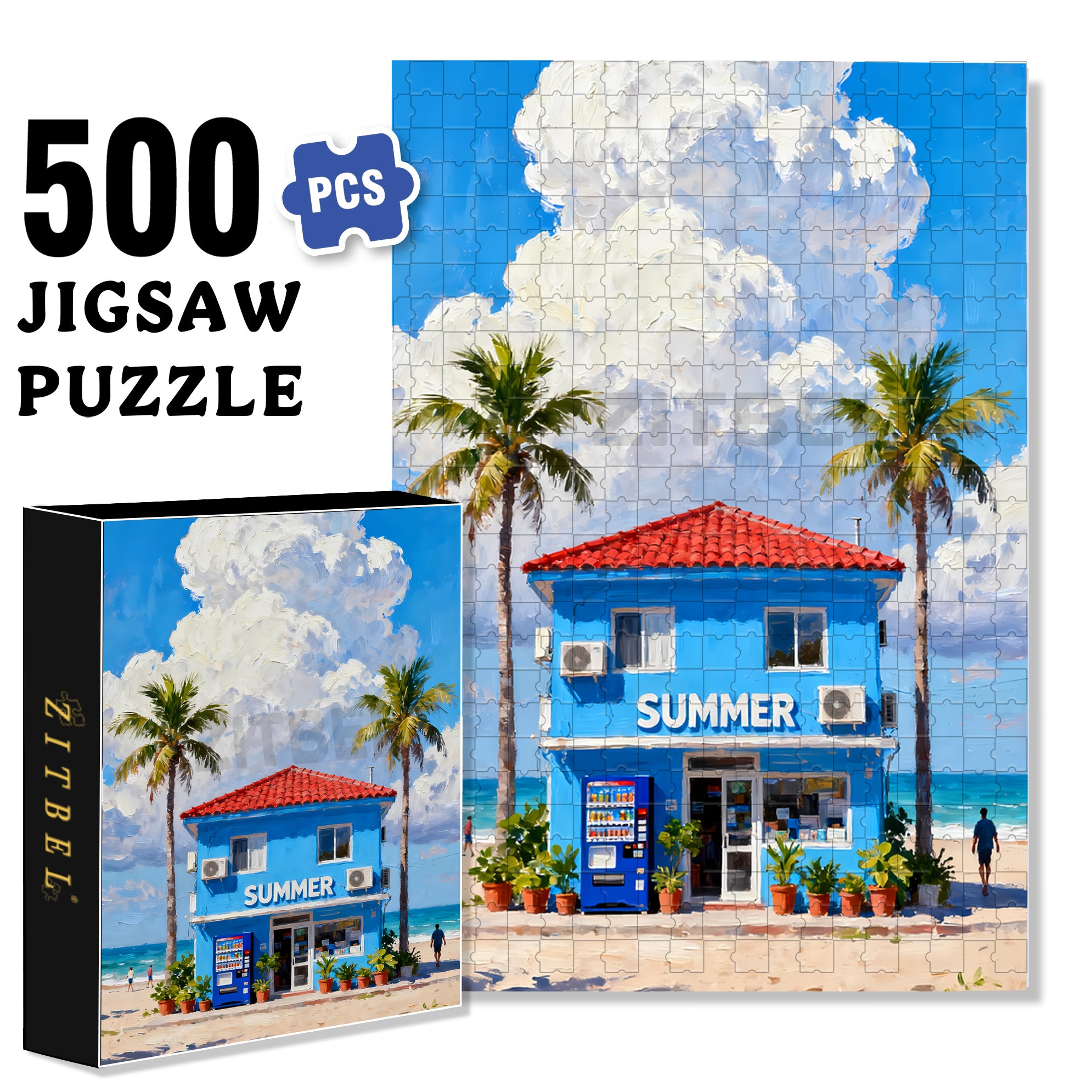 Summer Vacation 500pcs/1000pcs Jigsaw Puzzle, Scratch-Resistant, Interactive Family Game & Brain-Boosting DIY Decor, Perfect for Halloween, Christmas & New Year Gifts, Family Puzzle Game