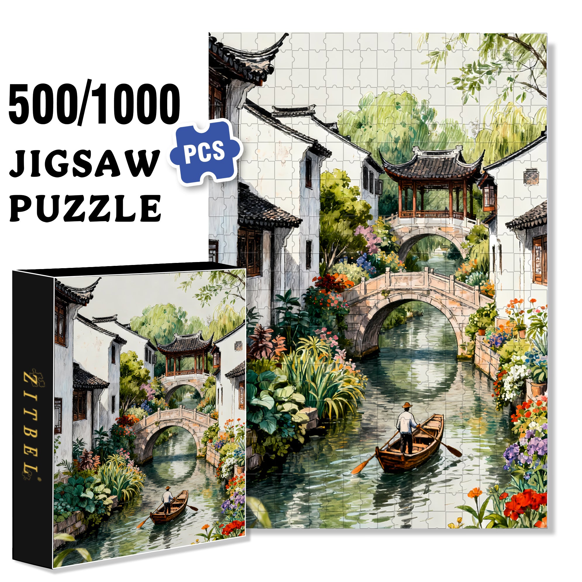 Suzhou 500pcs/1000pcs Jigsaw Puzzle, Scratch-Resistant, Interactive Family Game & Brain-Boosting DIY Decor, Perfect for Halloween, Christmas & New Year Gifts, Family Puzzle Game