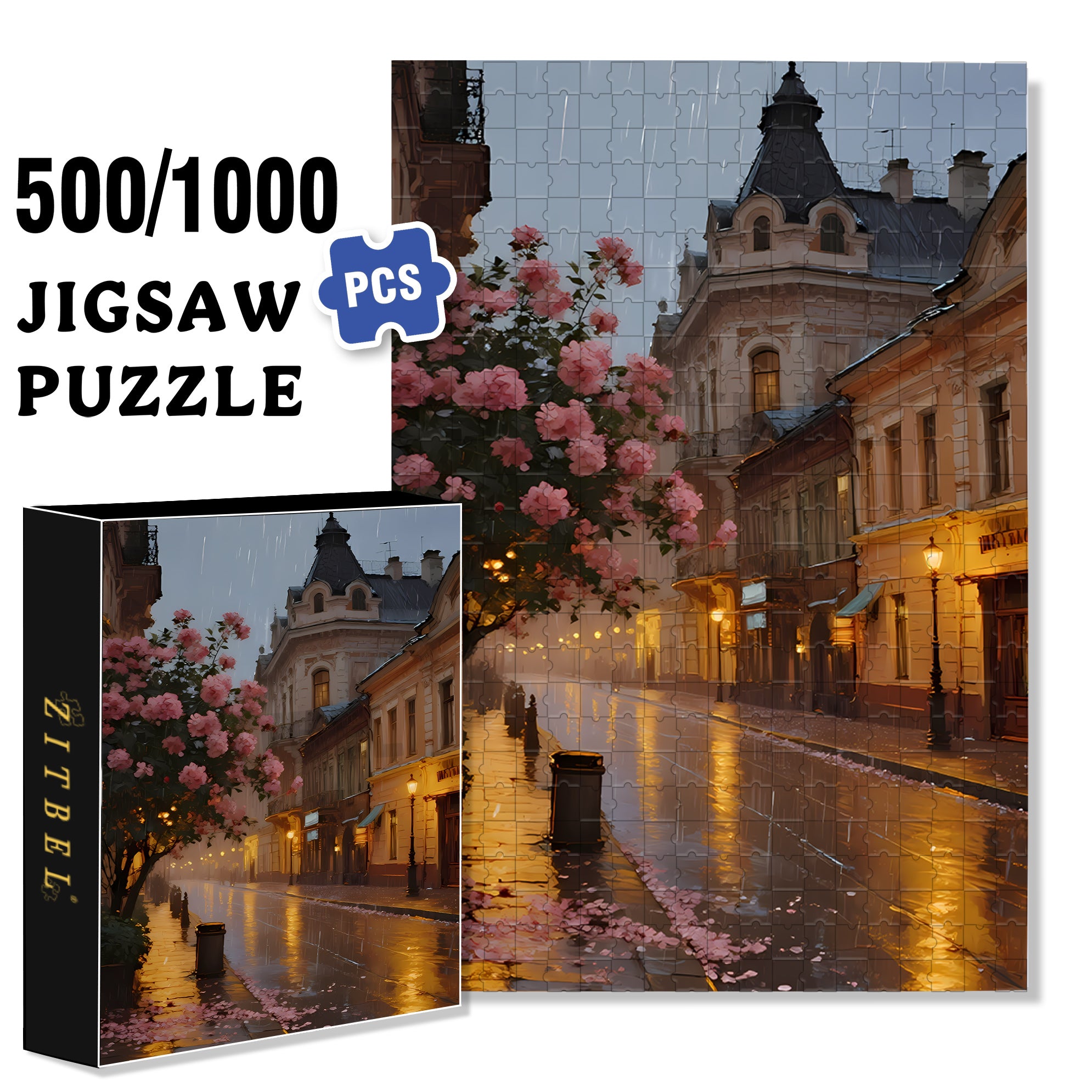 Walking In The Rain 500pcs/1000pcs Jigsaw Puzzle, Scratch-Resistant, Interactive Family Game & Brain-Boosting DIY Decor, Perfect for Halloween, Christmas & New Year Gifts, Family Puzzle Game