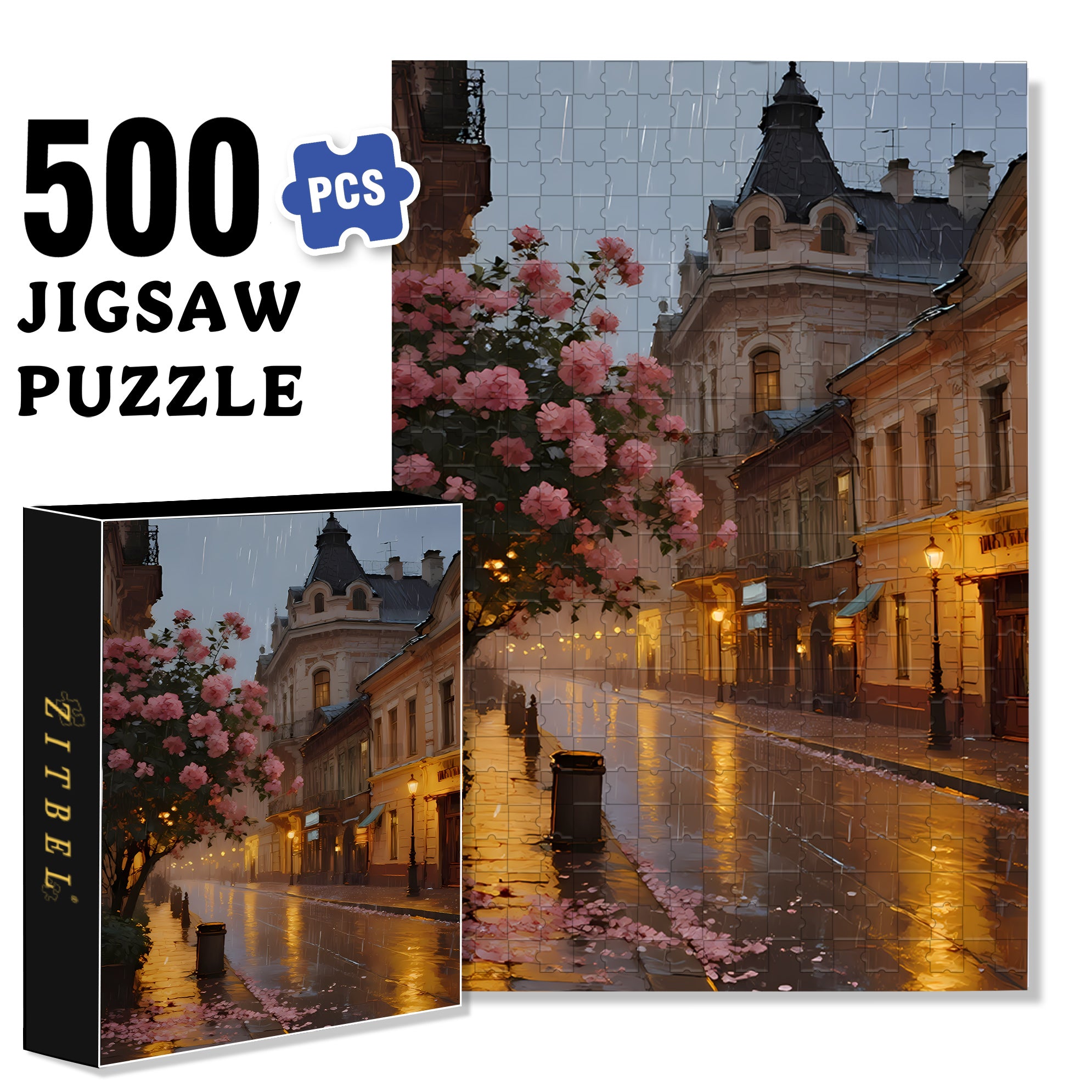 Walking In The Rain 500pcs/1000pcs Jigsaw Puzzle, Scratch-Resistant, Interactive Family Game & Brain-Boosting DIY Decor, Perfect for Halloween, Christmas & New Year Gifts, Family Puzzle Game