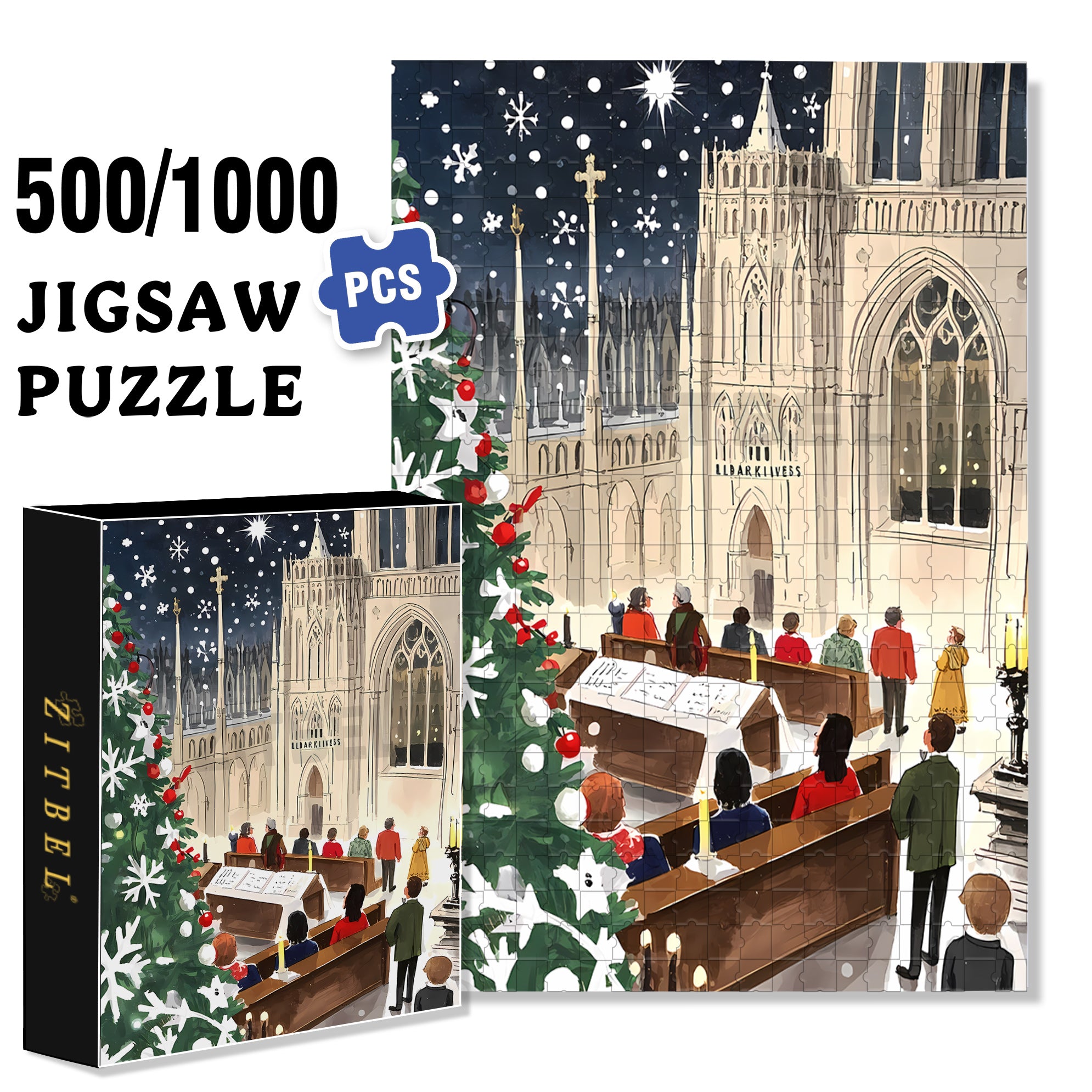 Christmas Eve 500pcs/1000pcs Jigsaw Puzzle, Scratch-Resistant, Interactive Family Game & Brain-Boosting DIY Decor, Perfect for Halloween, Christmas & New Year Gifts, Family Puzzle Game