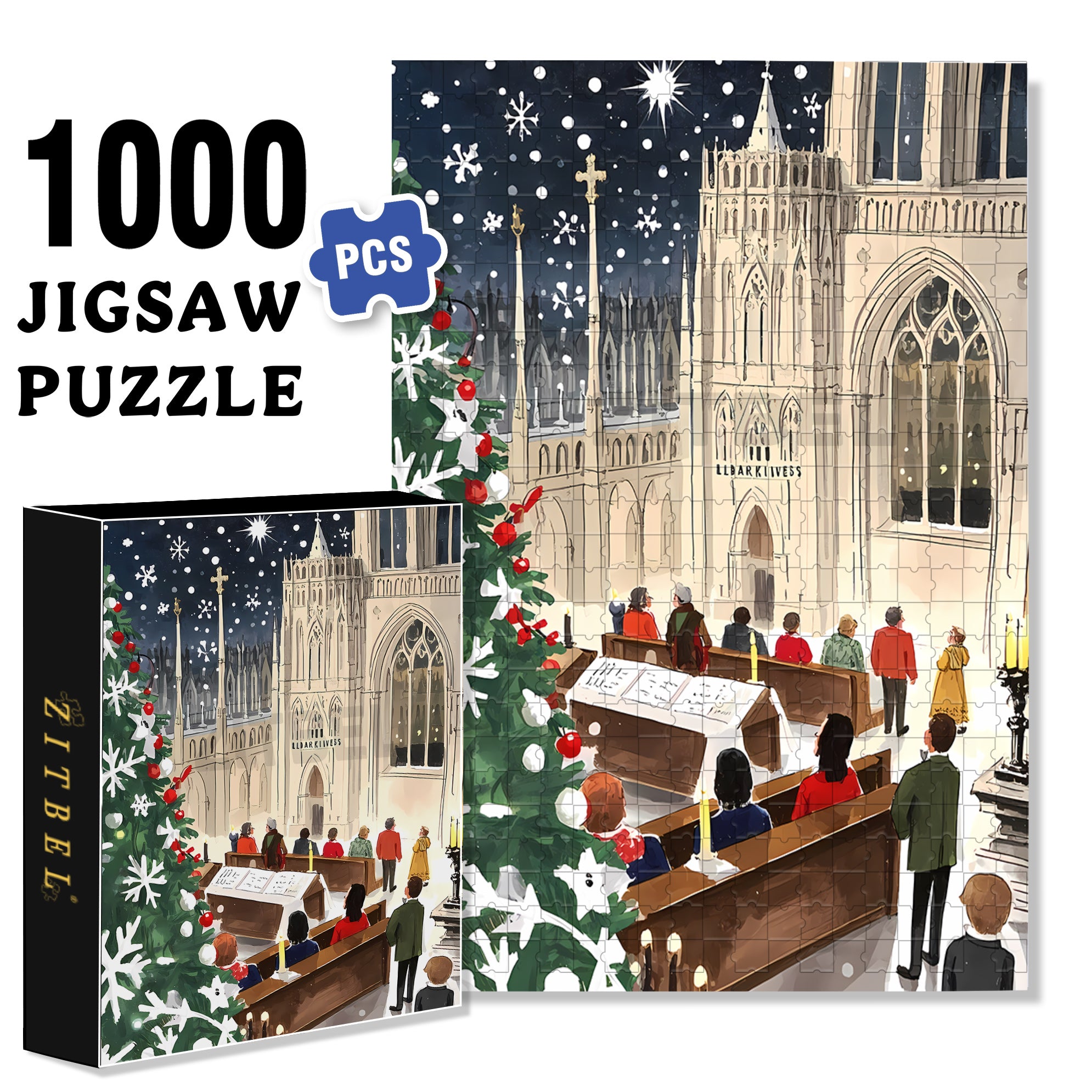 Christmas Eve 500pcs/1000pcs Jigsaw Puzzle, Scratch-Resistant, Interactive Family Game & Brain-Boosting DIY Decor, Perfect for Halloween, Christmas & New Year Gifts, Family Puzzle Game