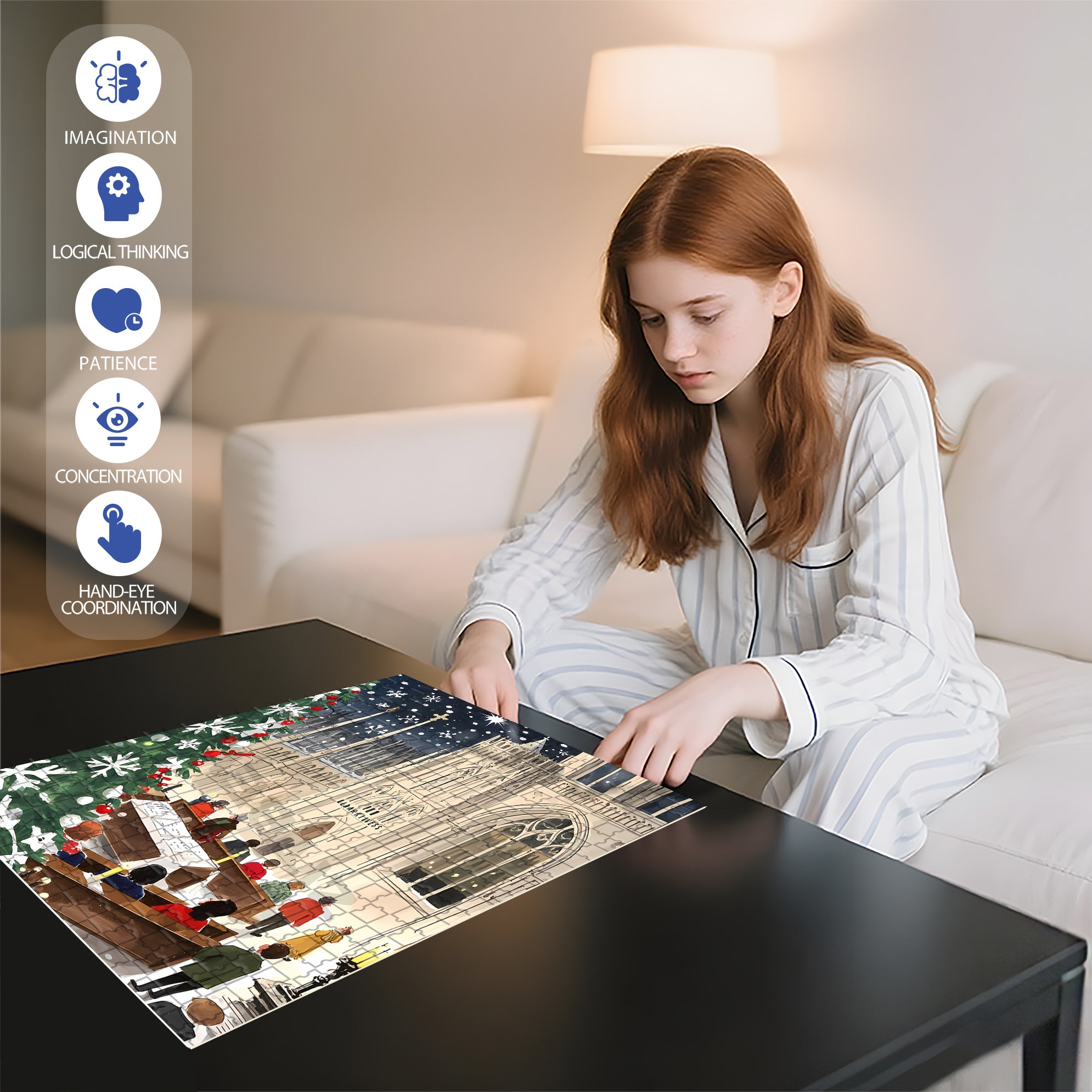 Christmas Eve 500pcs/1000pcs Jigsaw Puzzle, Scratch-Resistant, Interactive Family Game & Brain-Boosting DIY Decor, Perfect for Halloween, Christmas & New Year Gifts, Family Puzzle Game