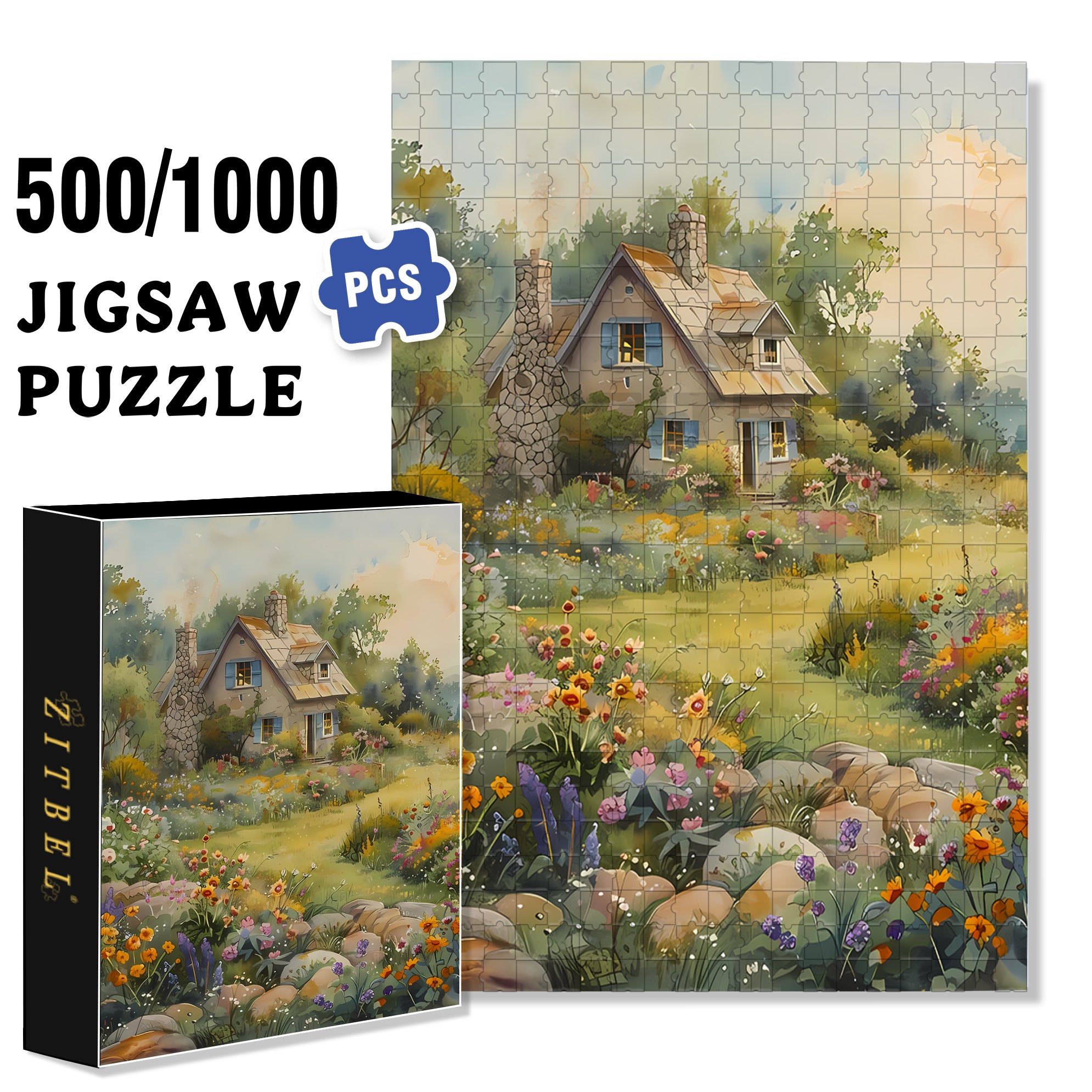 Country House 2 500pcs/1000pcs Jigsaw Puzzle, Scratch-Resistant, Interactive Family Game & Brain-Boosting DIY Decor, Perfect for Halloween, Christmas & New Year Gifts, Family Puzzle Game