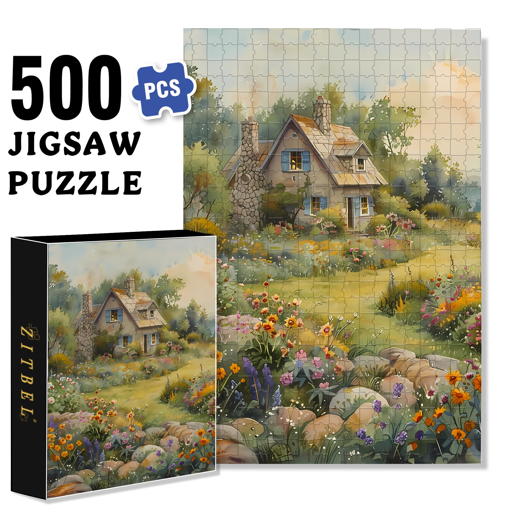 Country House 2 500pcs/1000pcs Jigsaw Puzzle, Scratch-Resistant, Interactive Family Game & Brain-Boosting DIY Decor, Perfect for Halloween, Christmas & New Year Gifts, Family Puzzle Game