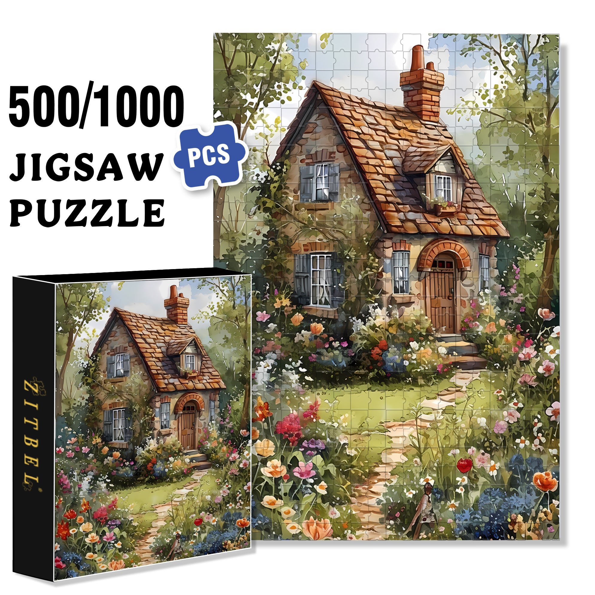 Country House 500pcs/1000pcs Jigsaw Puzzle, Scratch-Resistant, Interactive Family Game & Brain-Boosting DIY Decor, Perfect for Halloween, Christmas & New Year Gifts, Family Puzzle Game