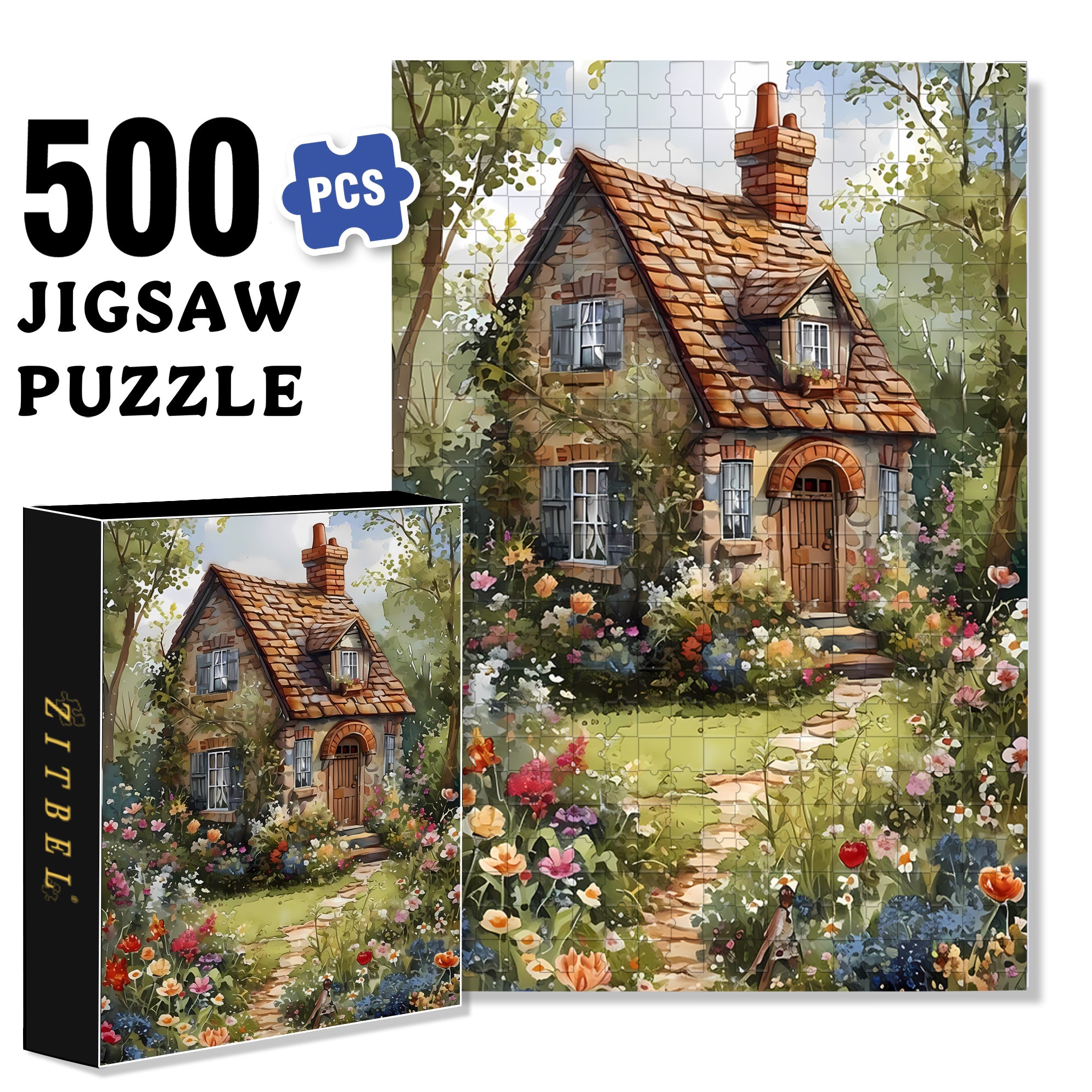 Country House 500pcs/1000pcs Jigsaw Puzzle, Scratch-Resistant, Interactive Family Game & Brain-Boosting DIY Decor, Perfect for Halloween, Christmas & New Year Gifts, Family Puzzle Game