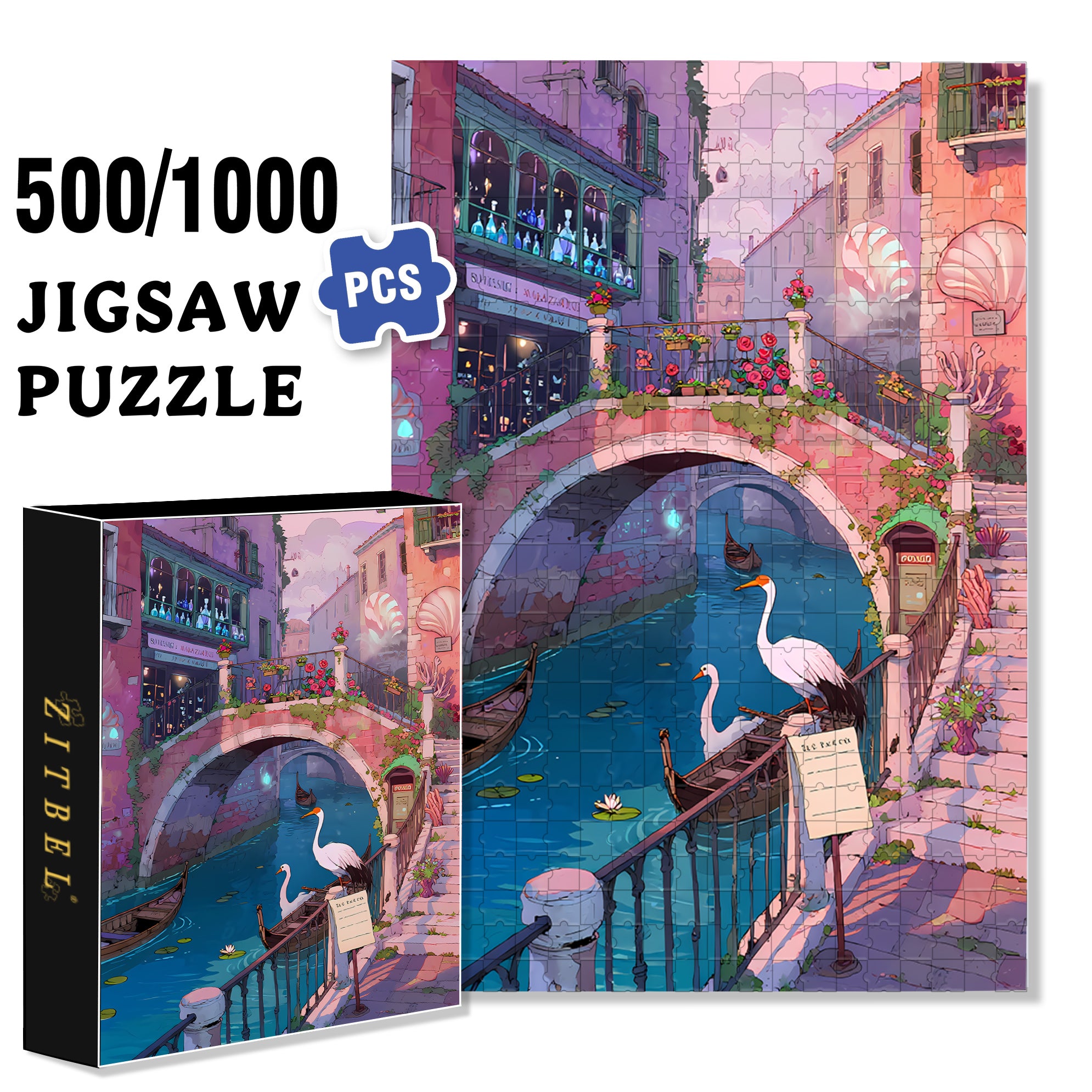 European Town 500pcs/1000pcs Jigsaw Puzzle, Scratch-Resistant, Interactive Family Game & Brain-Boosting DIY Decor, Perfect for Halloween, Christmas & New Year Gifts, Family Puzzle Game