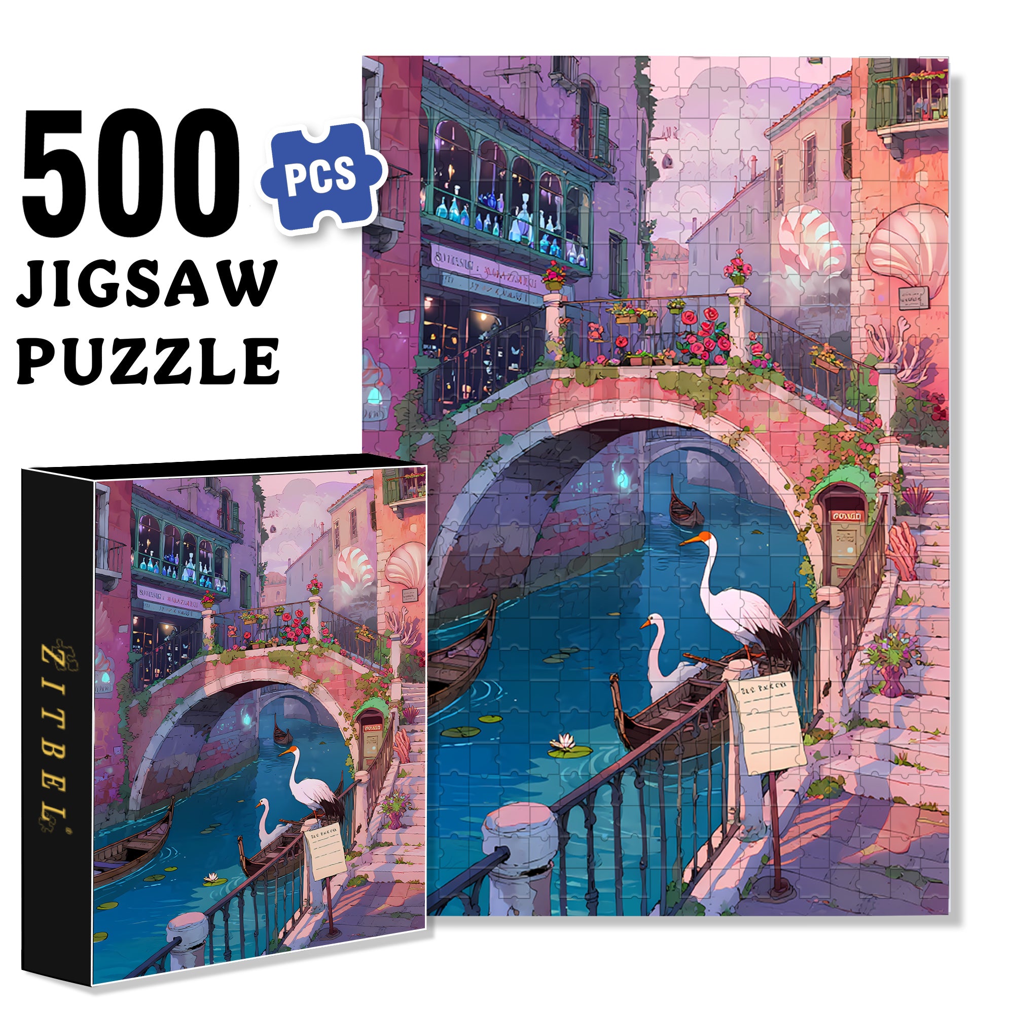 European Town 500pcs/1000pcs Jigsaw Puzzle, Scratch-Resistant, Interactive Family Game & Brain-Boosting DIY Decor, Perfect for Halloween, Christmas & New Year Gifts, Family Puzzle Game