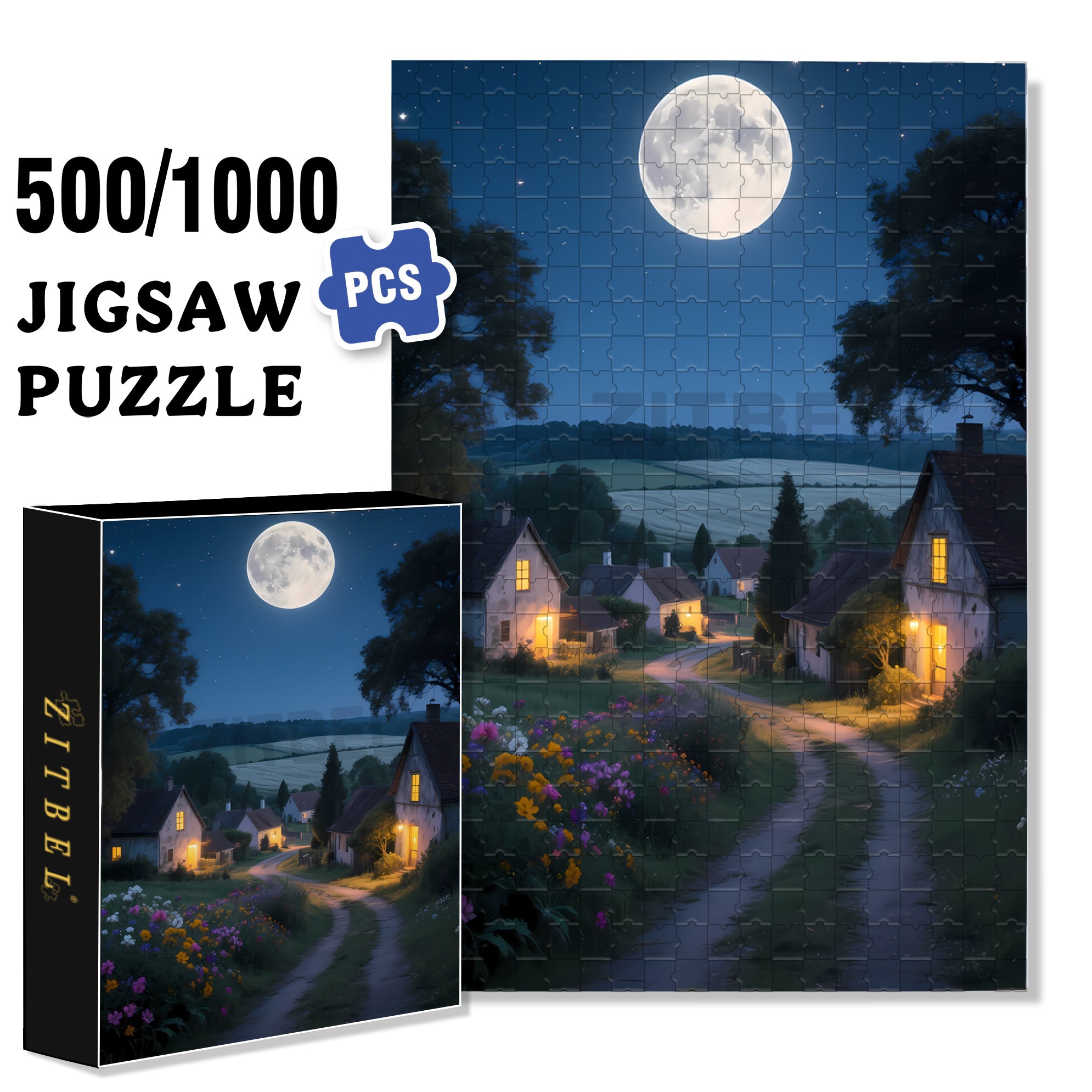 Full Moon Night 500pcs/1000pcs Jigsaw Puzzle, Scratch-Resistant, Interactive Family Game & Brain-Boosting DIY Decor, Perfect for Halloween, Christmas & New Year Gifts, Family Puzzle Game