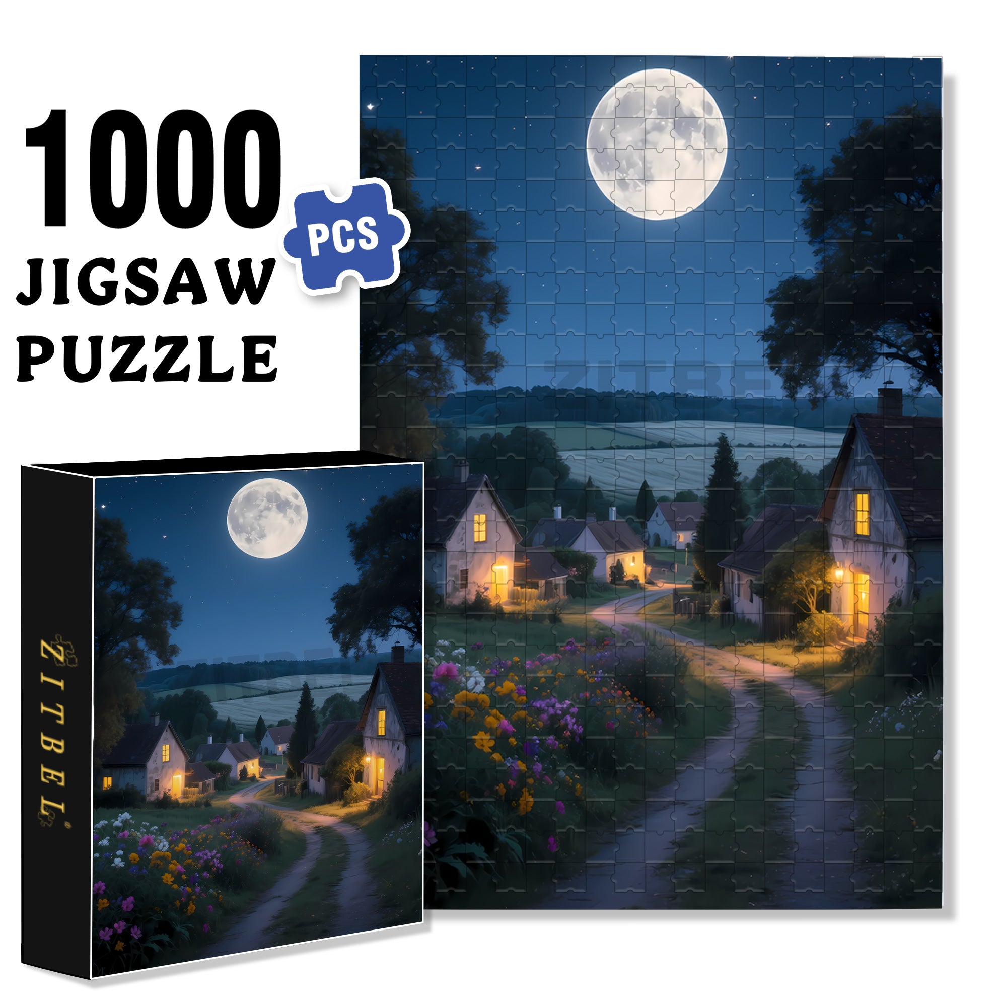 Full Moon Night 500pcs/1000pcs Jigsaw Puzzle, Scratch-Resistant, Interactive Family Game & Brain-Boosting DIY Decor, Perfect for Halloween, Christmas & New Year Gifts, Family Puzzle Game