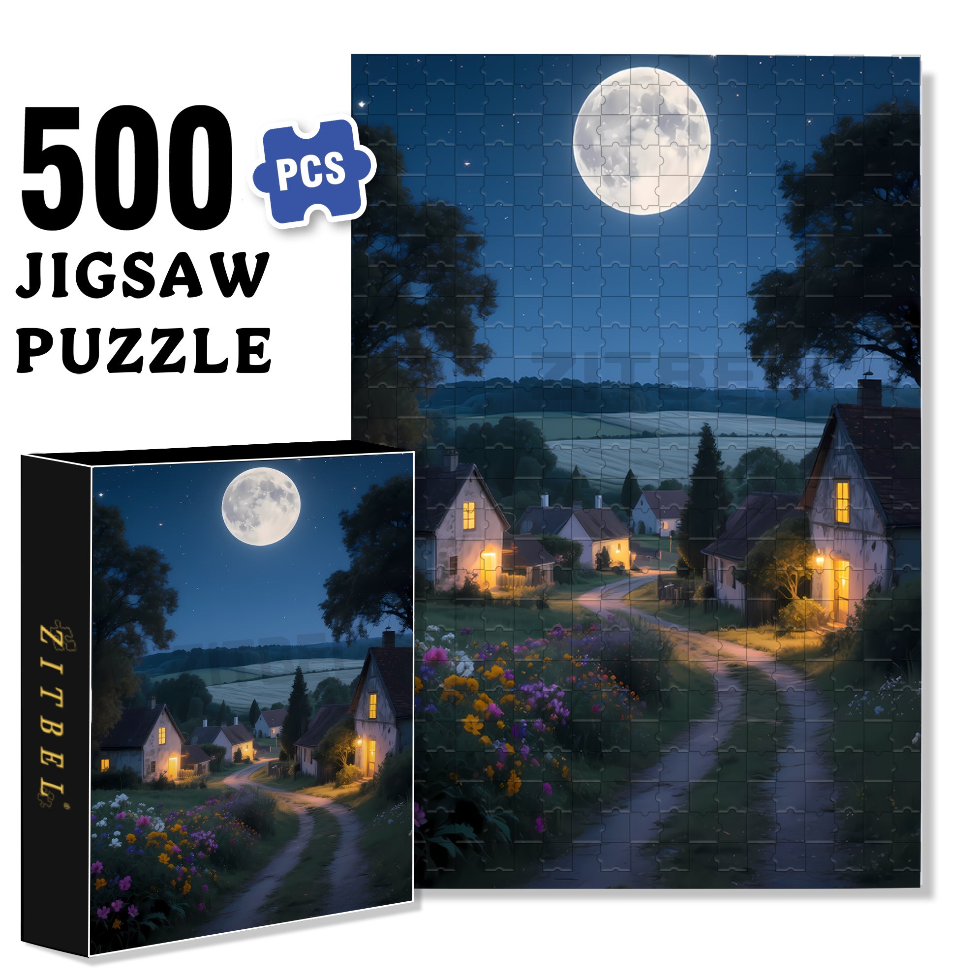 Full Moon Night 500pcs/1000pcs Jigsaw Puzzle, Scratch-Resistant, Interactive Family Game & Brain-Boosting DIY Decor, Perfect for Halloween, Christmas & New Year Gifts, Family Puzzle Game