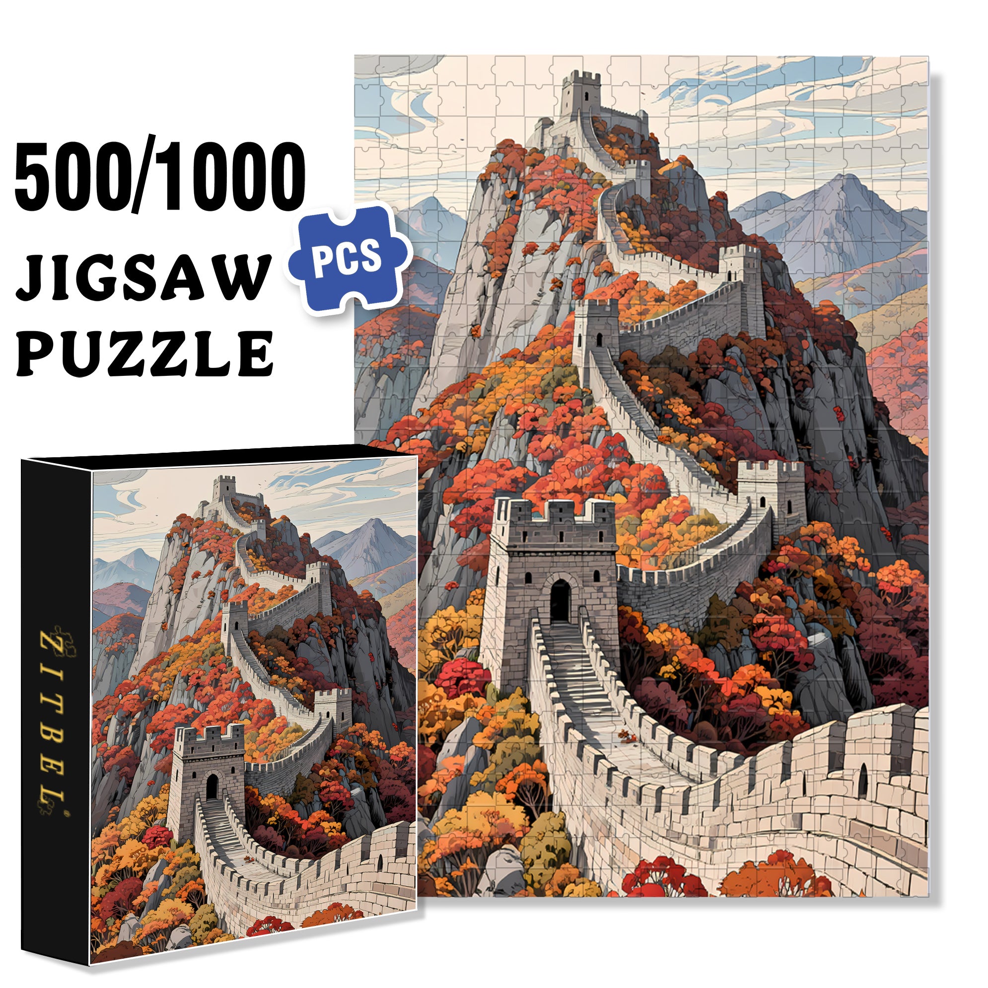 Great Wall 500pcs/1000pcs Jigsaw Puzzle, Scratch-Resistant, Interactive Family Game & Brain-Boosting DIY Decor, Perfect for Halloween, Christmas & New Year Gifts, Family Puzzle Game