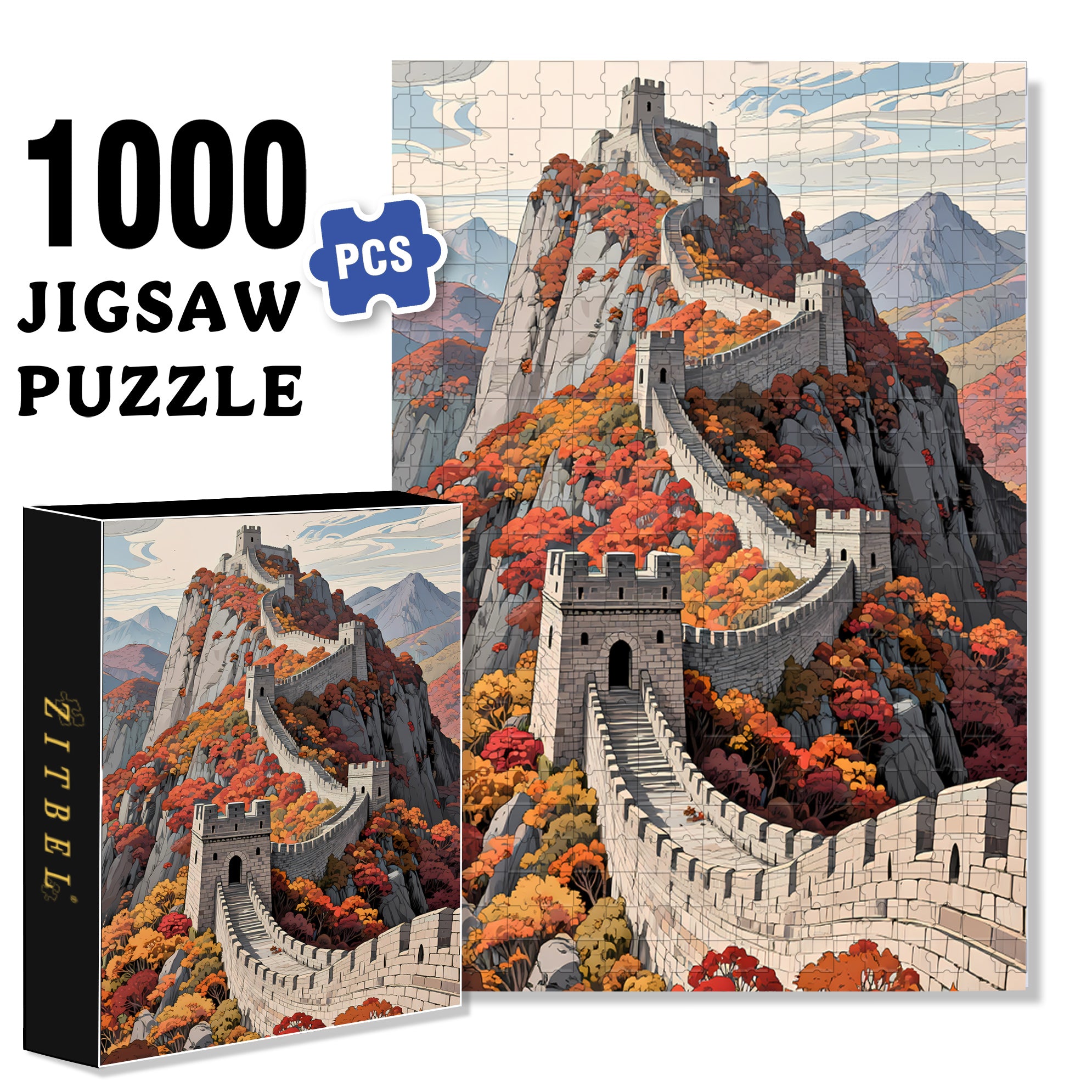 Great Wall 500pcs/1000pcs Jigsaw Puzzle, Scratch-Resistant, Interactive Family Game & Brain-Boosting DIY Decor, Perfect for Halloween, Christmas & New Year Gifts, Family Puzzle Game