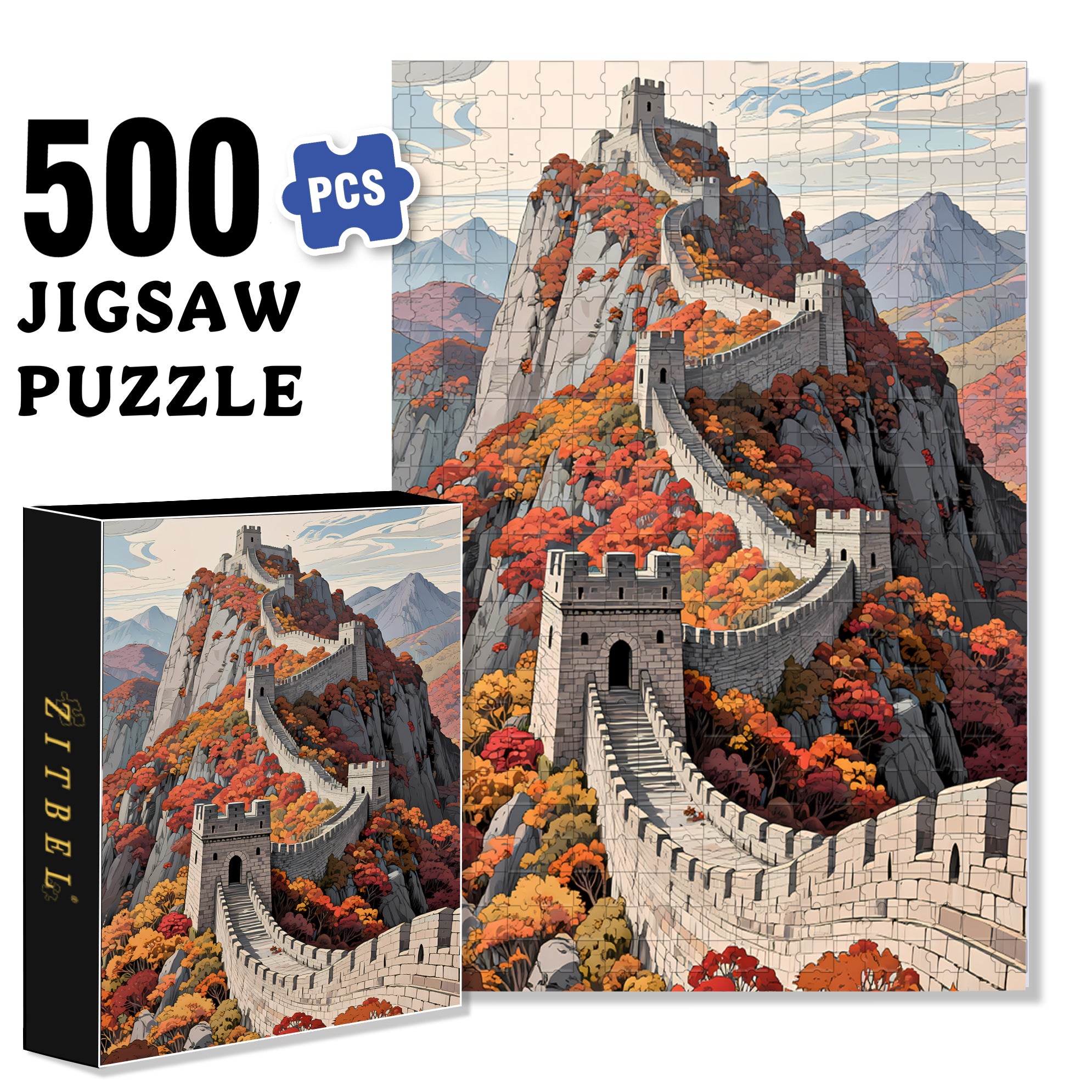 Great Wall 500pcs/1000pcs Jigsaw Puzzle, Scratch-Resistant, Interactive Family Game & Brain-Boosting DIY Decor, Perfect for Halloween, Christmas & New Year Gifts, Family Puzzle Game