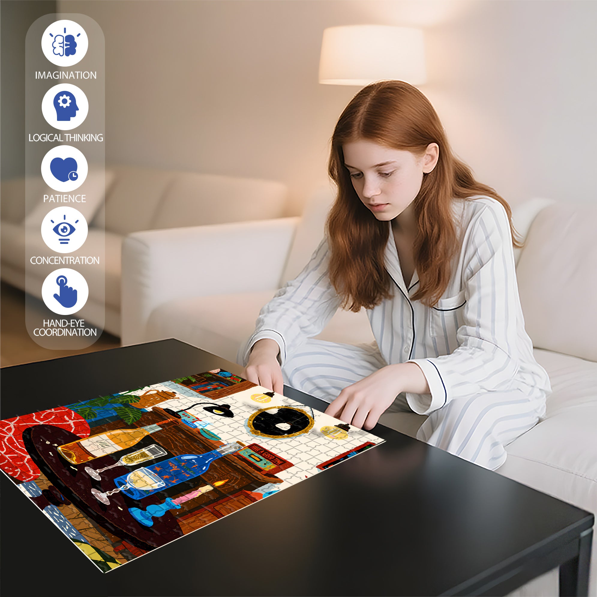 Happy Hour 500pcs/1000pcs Jigsaw Puzzle, Scratch-Resistant, Interactive Family Game & Brain-Boosting DIY Decor, Perfect for Halloween, Christmas & New Year Gifts, Family Puzzle Game