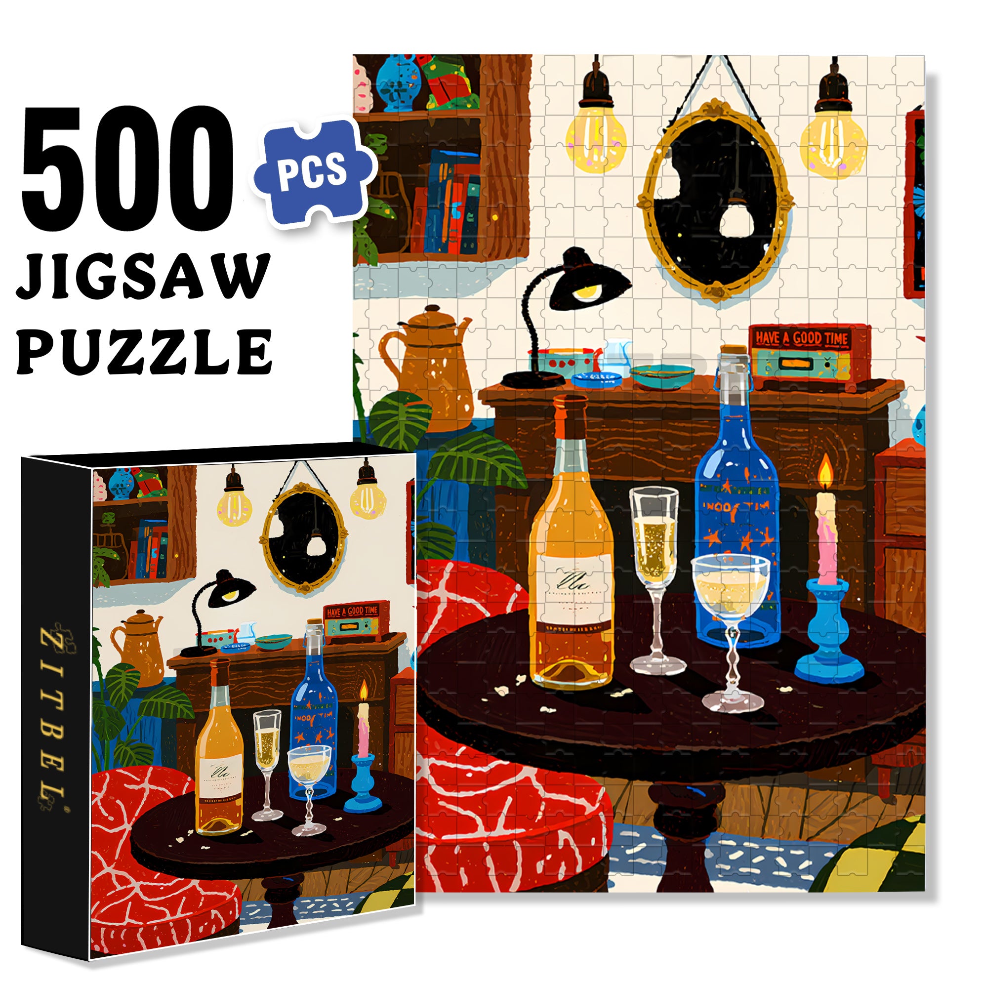 Happy Hour 500pcs/1000pcs Jigsaw Puzzle, Scratch-Resistant, Interactive Family Game & Brain-Boosting DIY Decor, Perfect for Halloween, Christmas & New Year Gifts, Family Puzzle Game