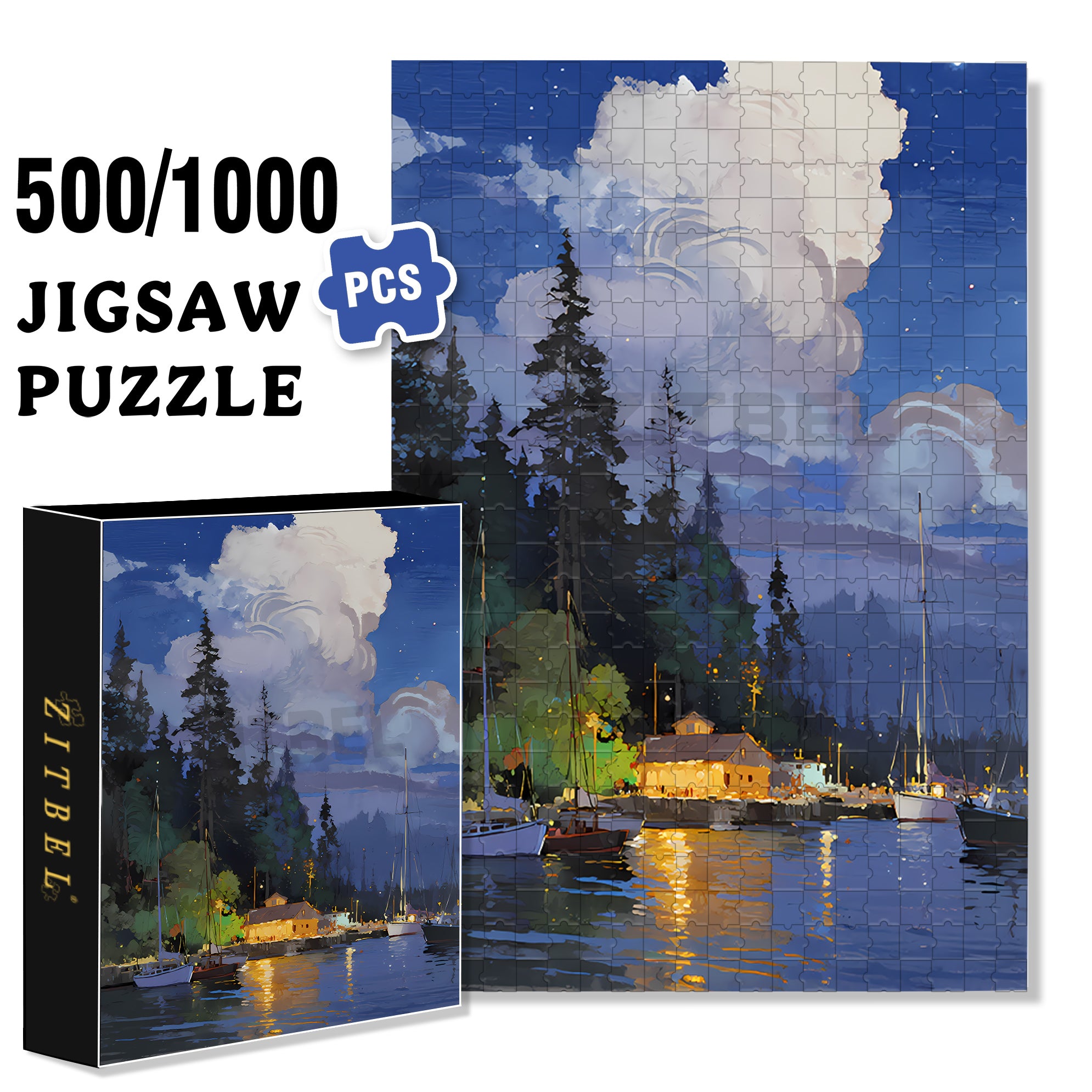 Harbor 500pcs/1000pcs Jigsaw Puzzle, Scratch-Resistant, Interactive Family Game & Brain-Boosting DIY Decor, Perfect for Halloween, Christmas & New Year Gifts, Family Puzzle Game
