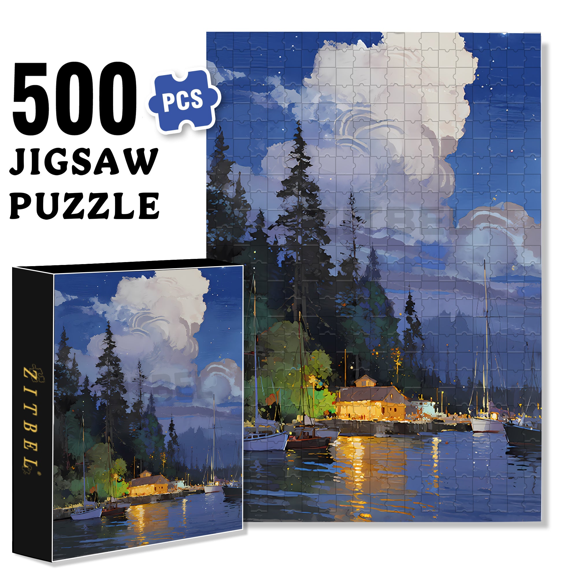 Harbor 500pcs/1000pcs Jigsaw Puzzle, Scratch-Resistant, Interactive Family Game & Brain-Boosting DIY Decor, Perfect for Halloween, Christmas & New Year Gifts, Family Puzzle Game