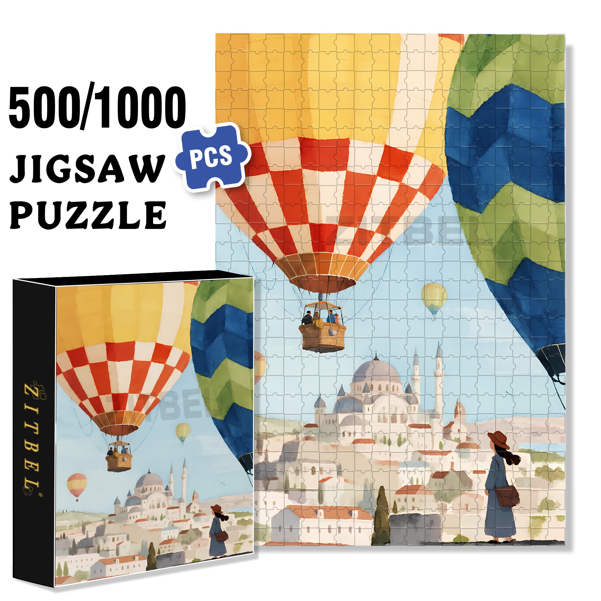 Hot Air Balloon 500pcs/1000pcs Jigsaw Puzzle, Scratch-Resistant, Interactive Family Game & Brain-Boosting DIY Decor, Perfect for Halloween, Christmas & New Year Gifts, Family Puzzle Game