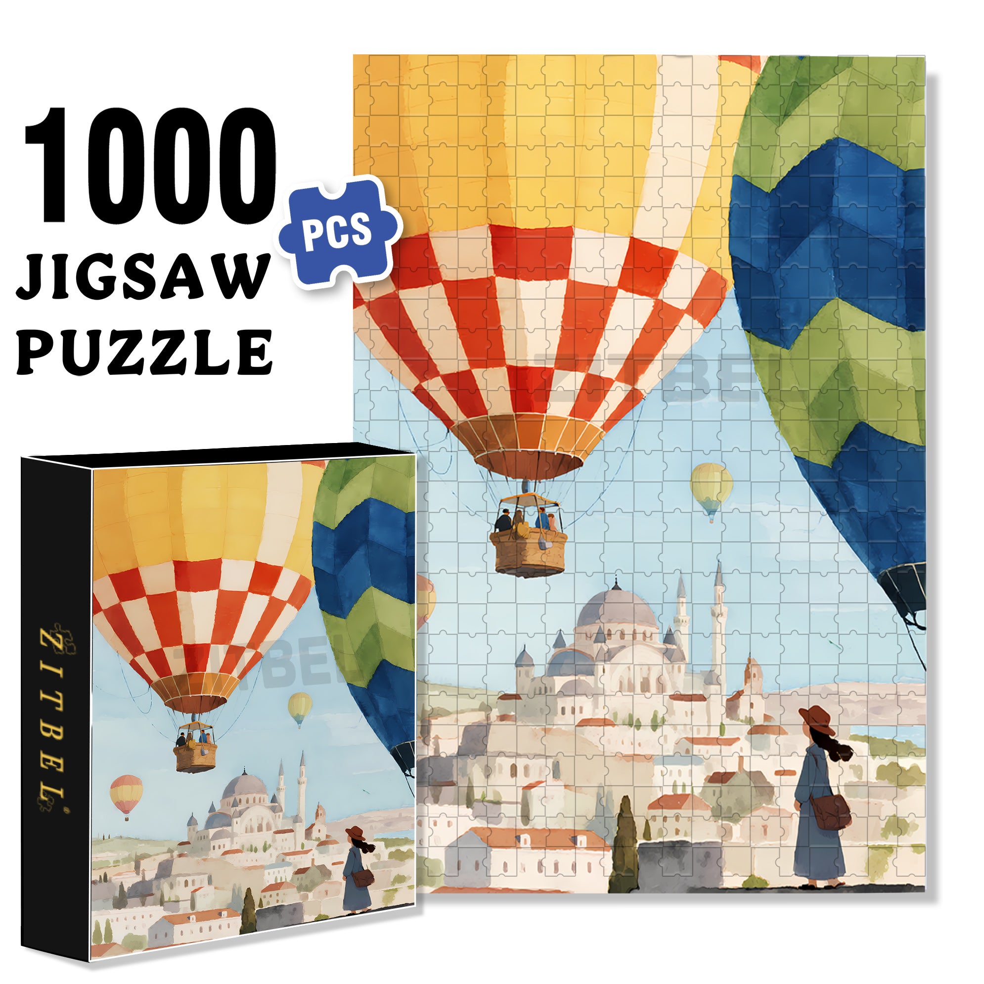 Hot Air Balloon 500pcs/1000pcs Jigsaw Puzzle, Scratch-Resistant, Interactive Family Game & Brain-Boosting DIY Decor, Perfect for Halloween, Christmas & New Year Gifts, Family Puzzle Game