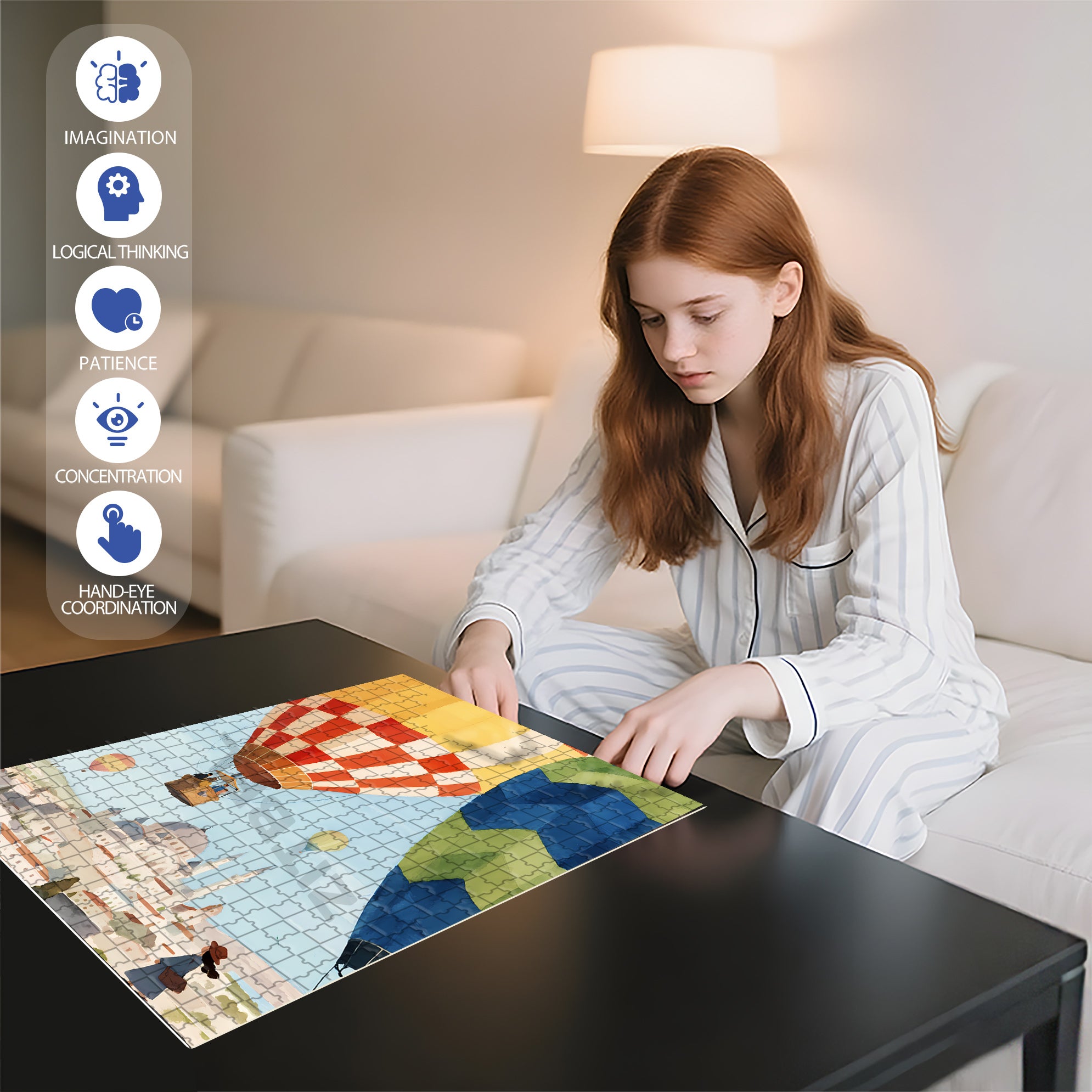 Hot Air Balloon 500pcs/1000pcs Jigsaw Puzzle, Scratch-Resistant, Interactive Family Game & Brain-Boosting DIY Decor, Perfect for Halloween, Christmas & New Year Gifts, Family Puzzle Game